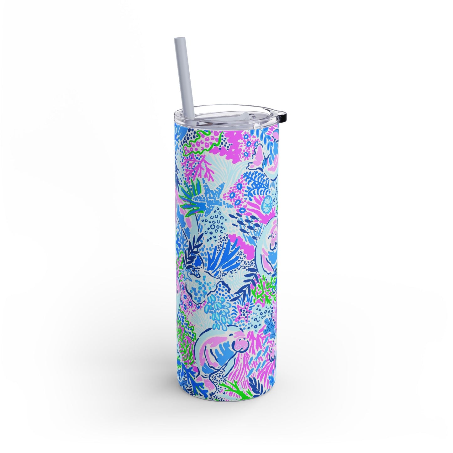 Manatee Paradise Skinny Tumbler with screw-on slide