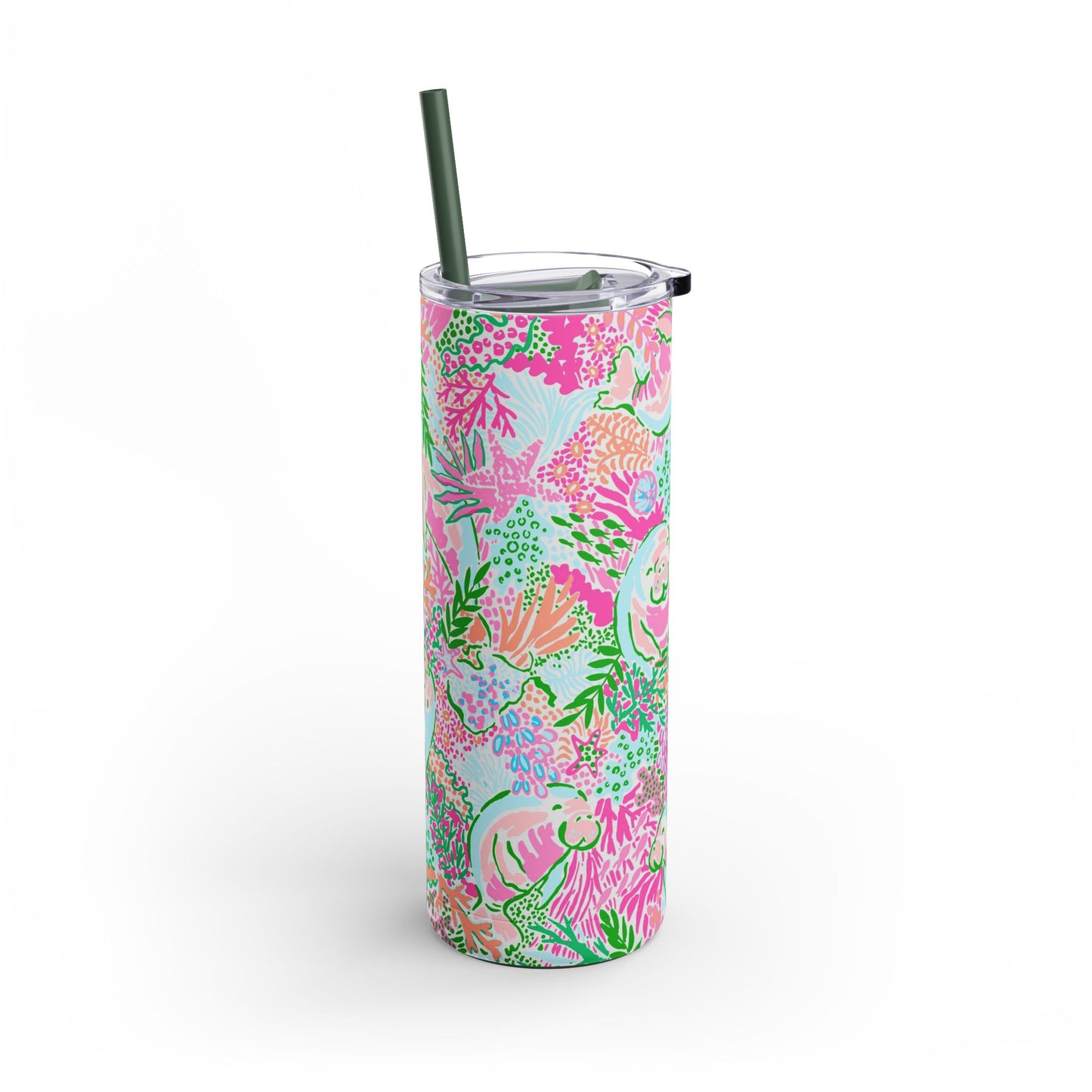 Manatee Paradise Skinny Tumbler with screw-on slide