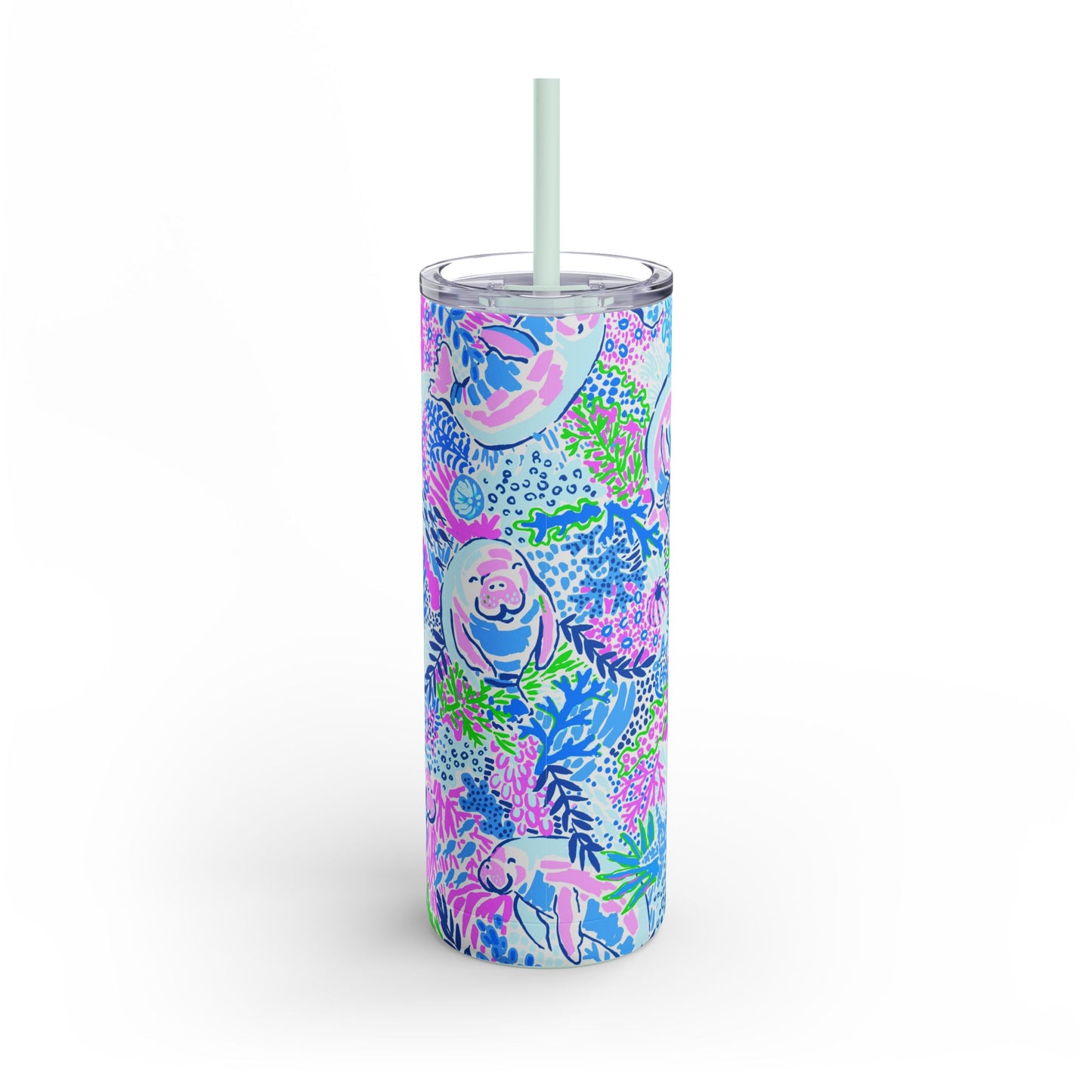 Manatee Paradise Skinny Tumbler with screw-on slide
