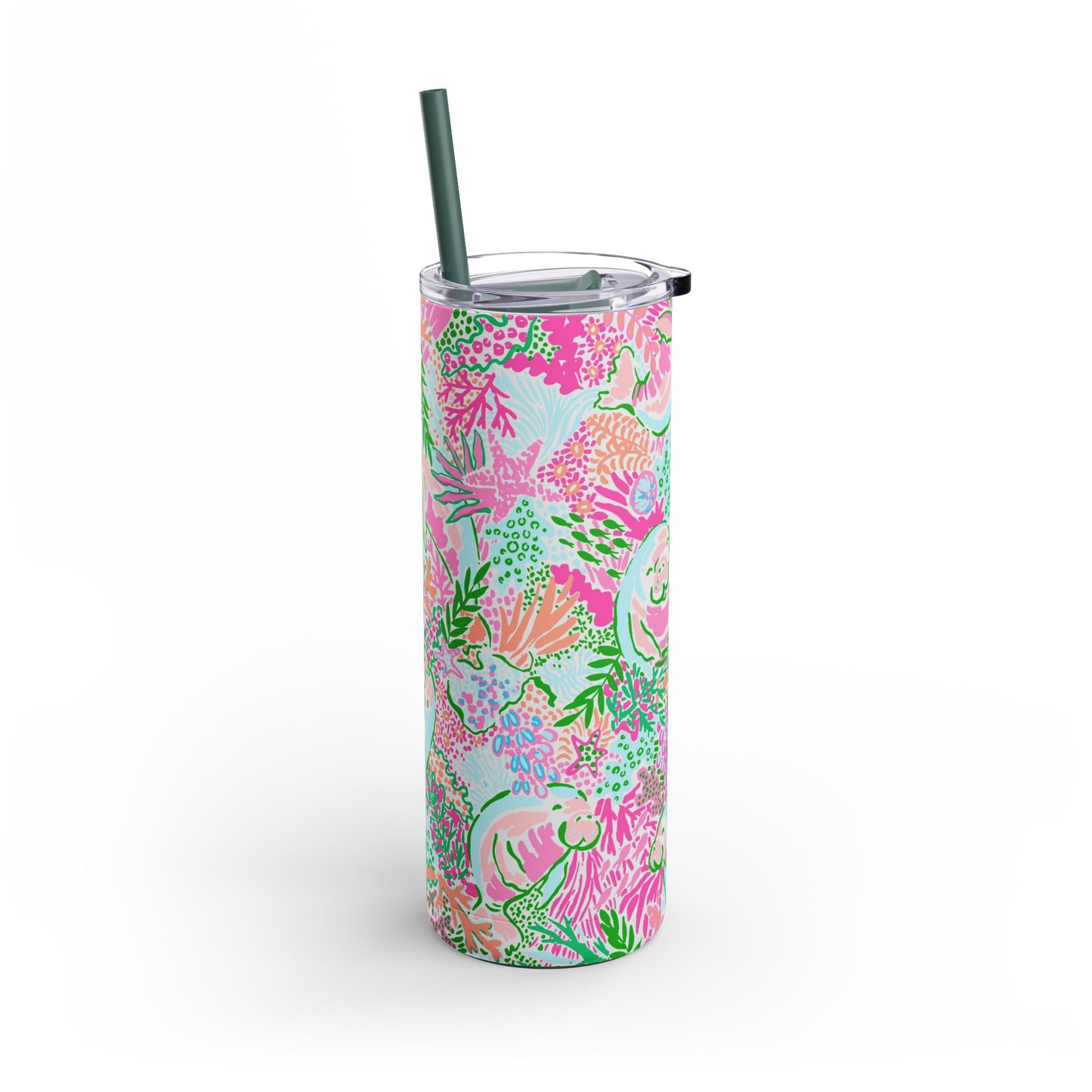 Manatee Paradise Skinny Tumbler with screw-on slide
