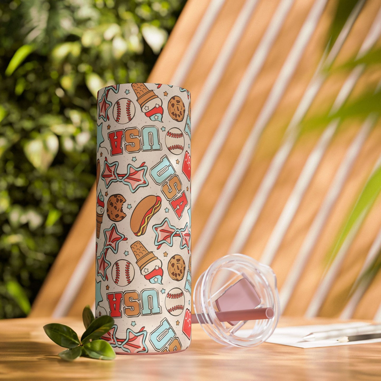American Treats Skinny Tumbler with screw-on slide