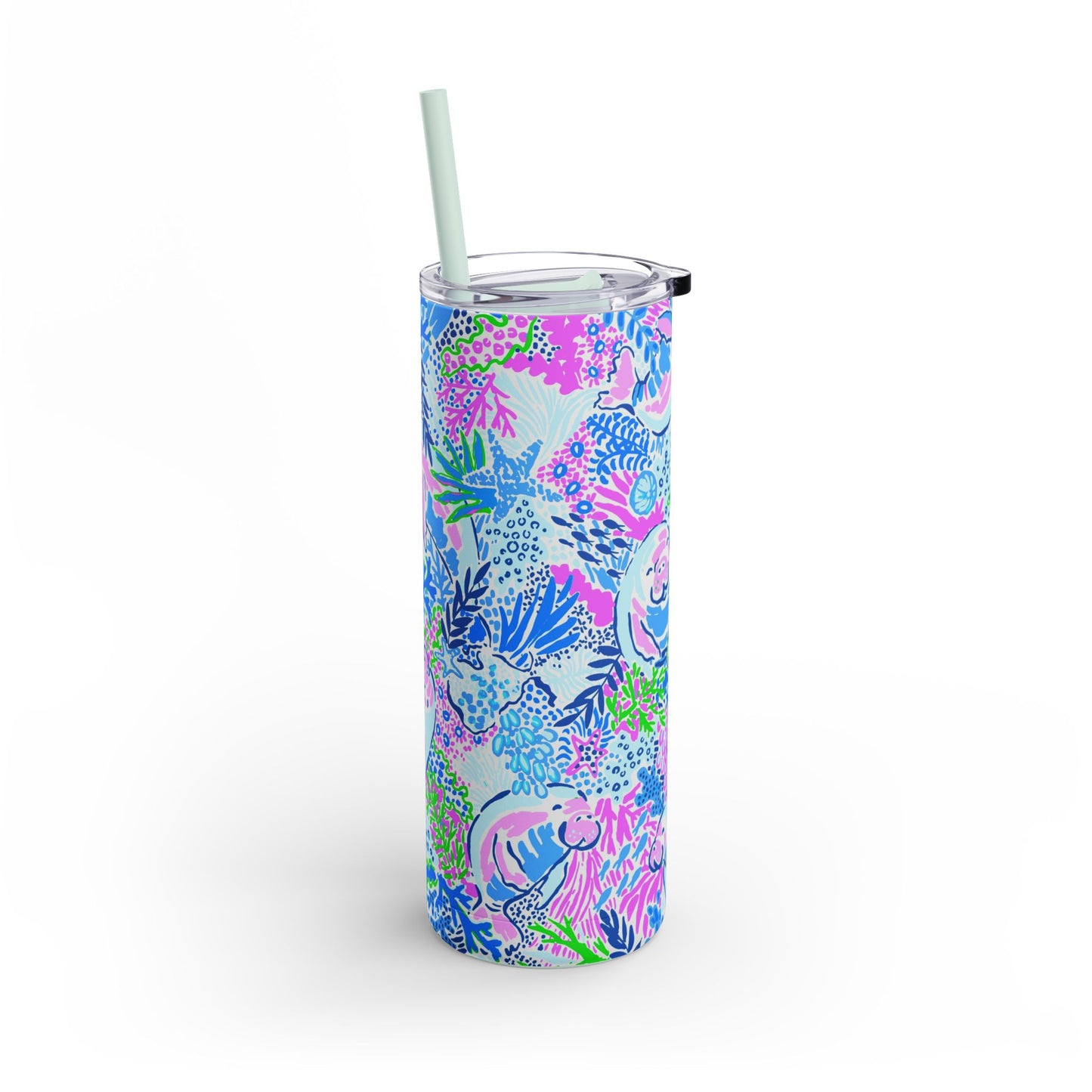 Manatee Paradise Skinny Tumbler with screw-on slide