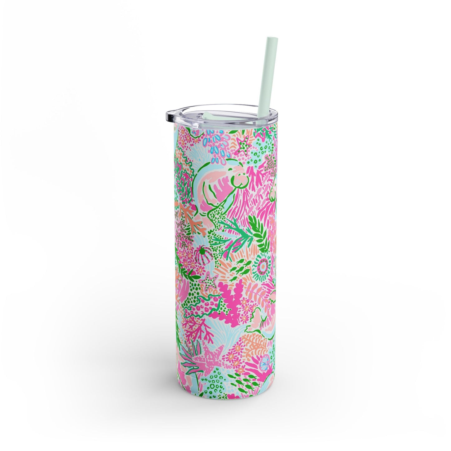 Manatee Paradise Skinny Tumbler with screw-on slide