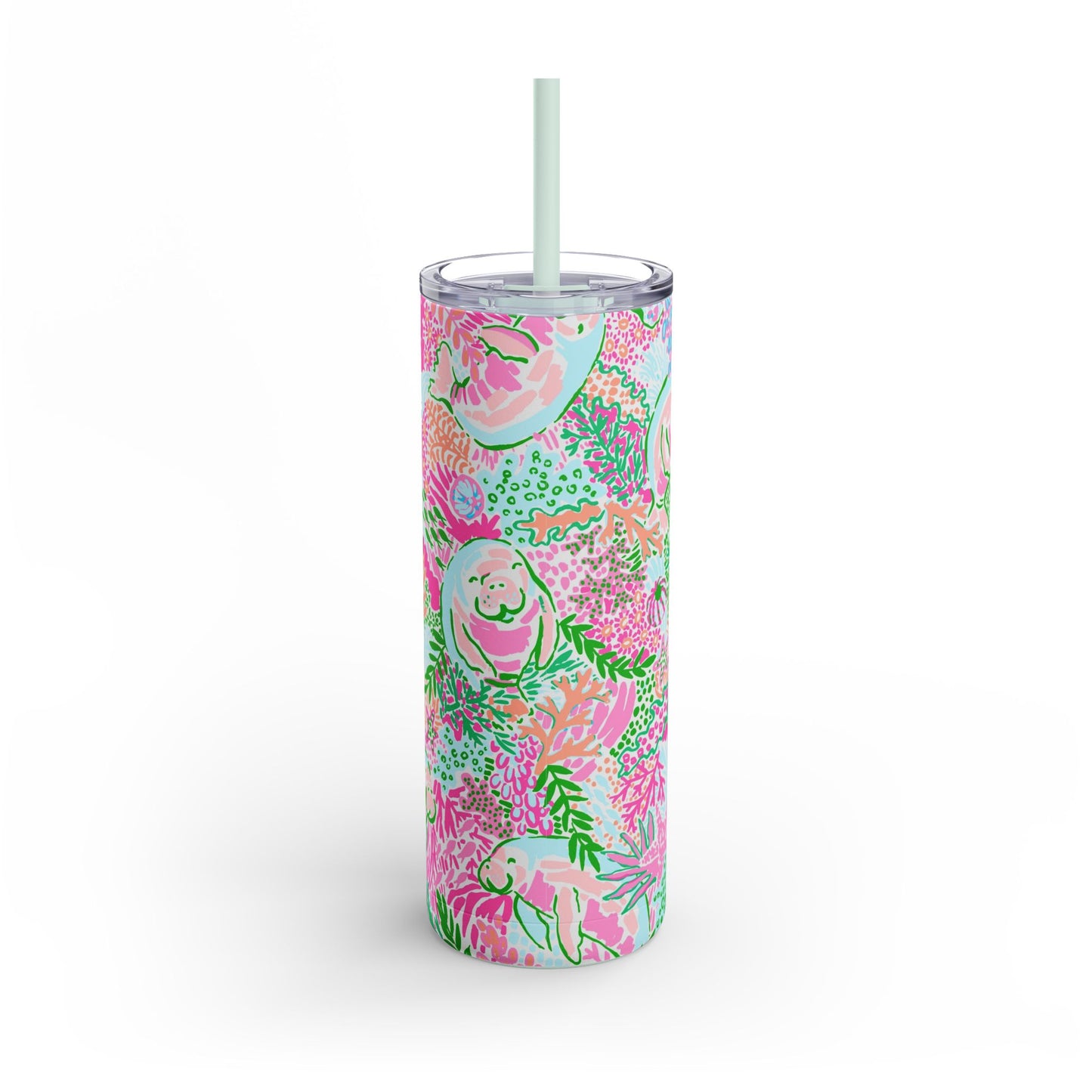Manatee Paradise Skinny Tumbler with screw-on slide