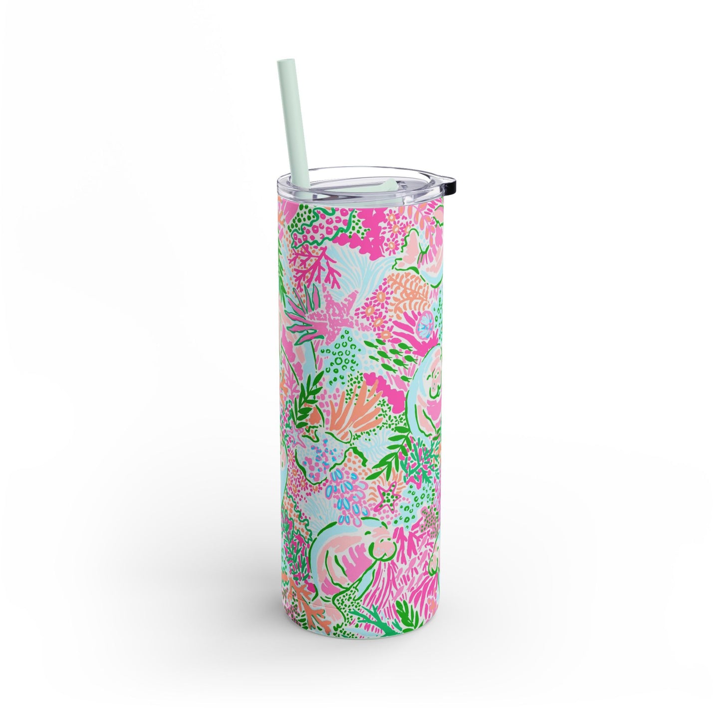 Manatee Paradise Skinny Tumbler with screw-on slide