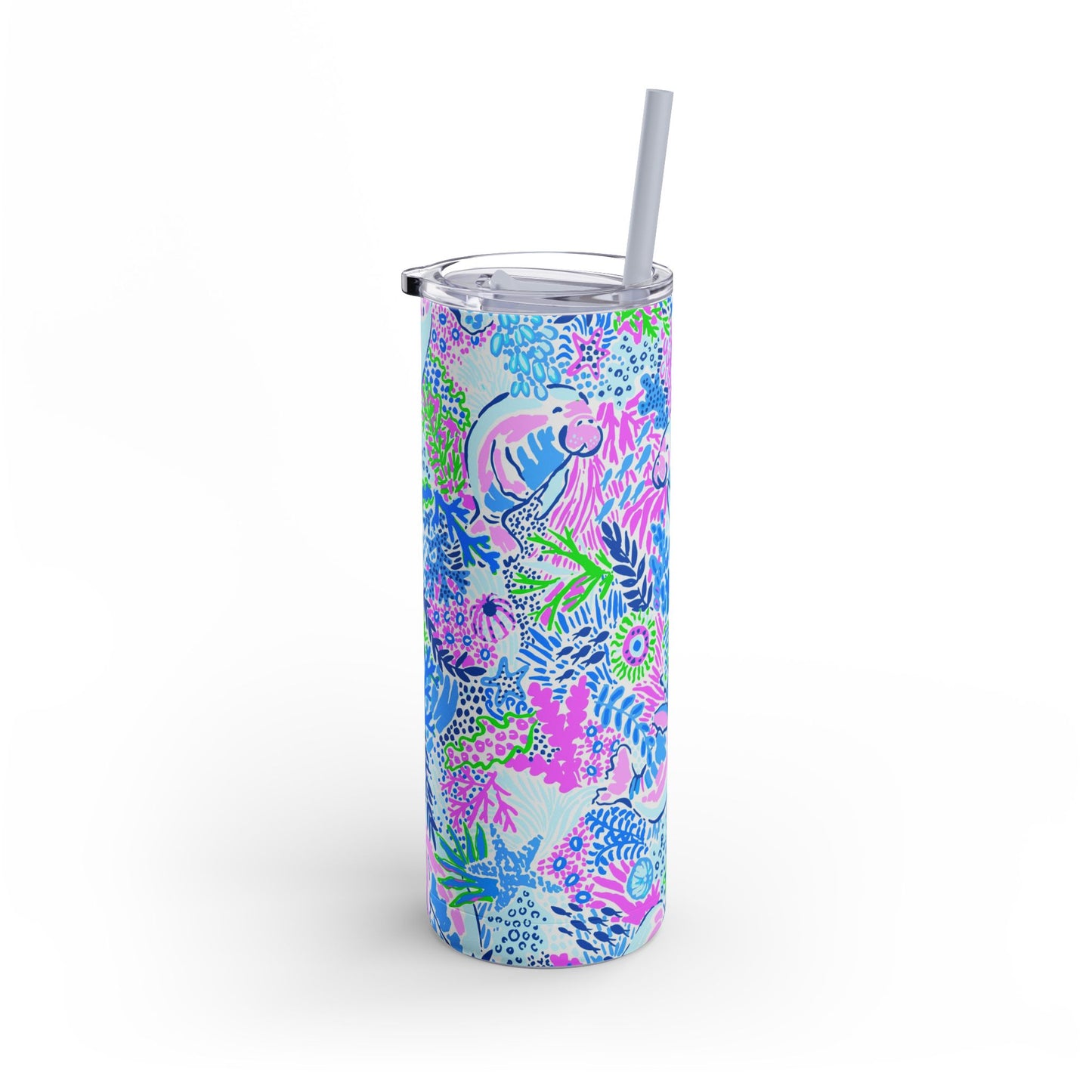 Manatee Paradise Skinny Tumbler with screw-on slide