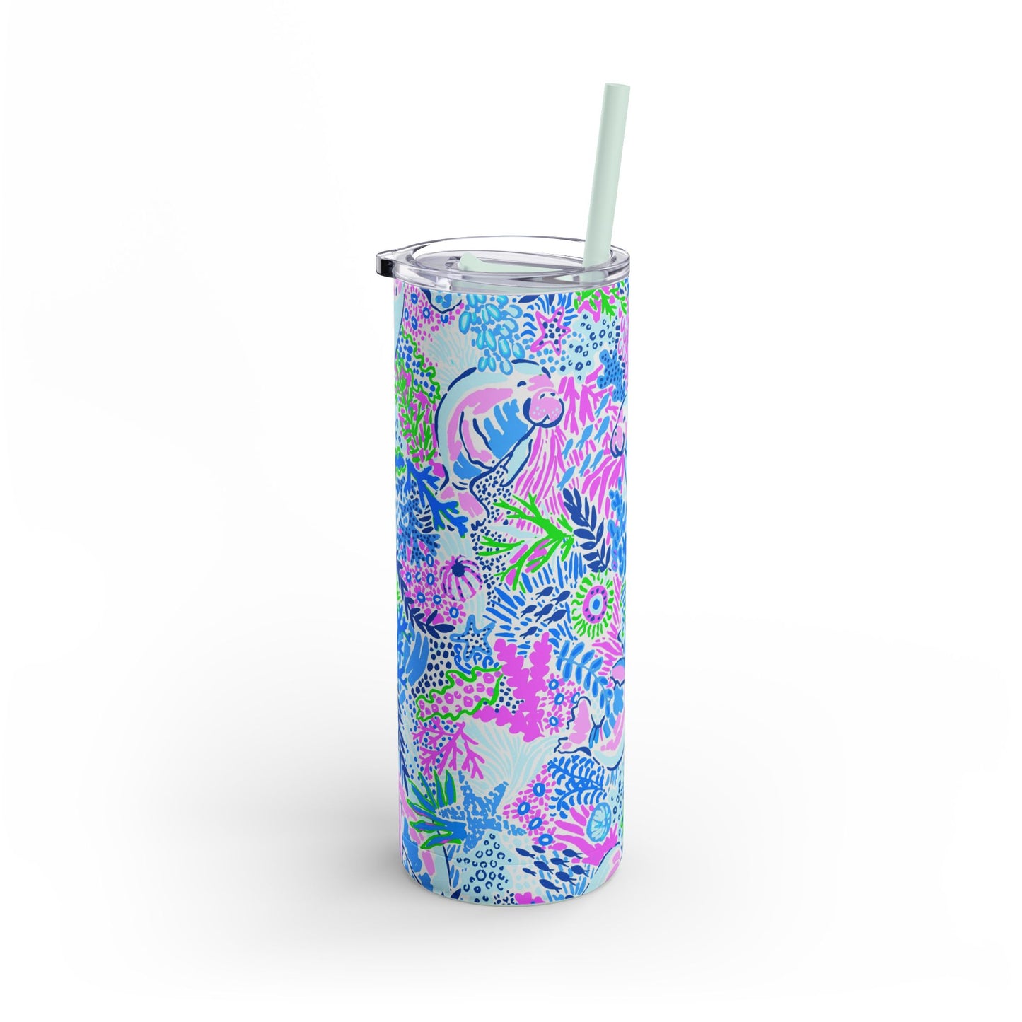 Manatee Paradise Skinny Tumbler with screw-on slide