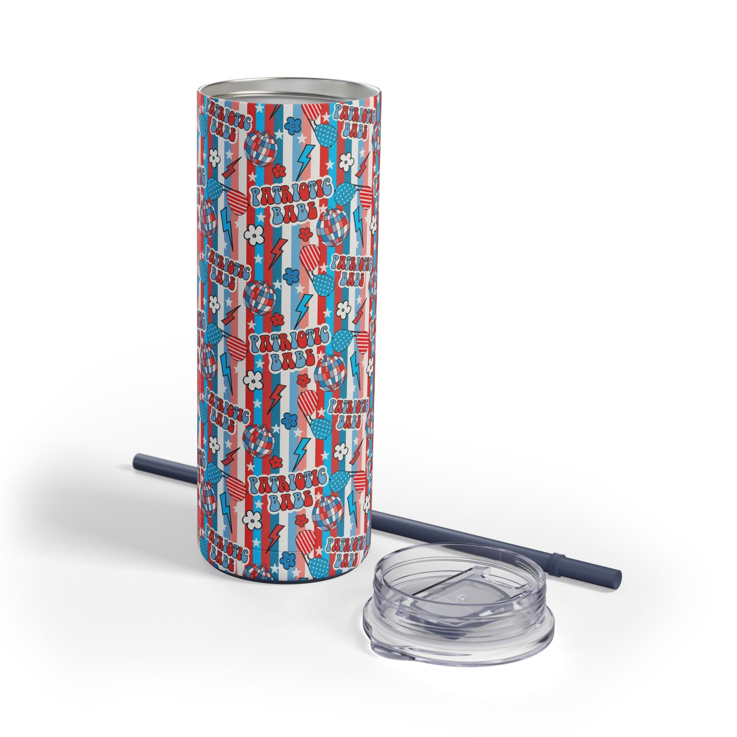 Patriotic Babe Skinny Tumbler with screw-on slide
