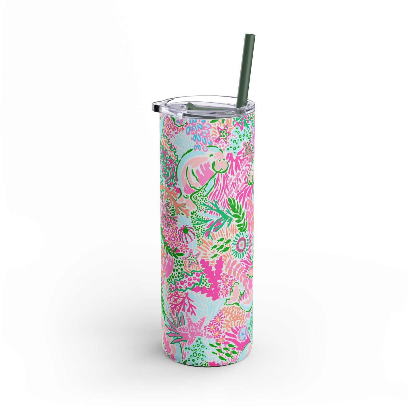 Manatee Paradise Skinny Tumbler with screw-on slide