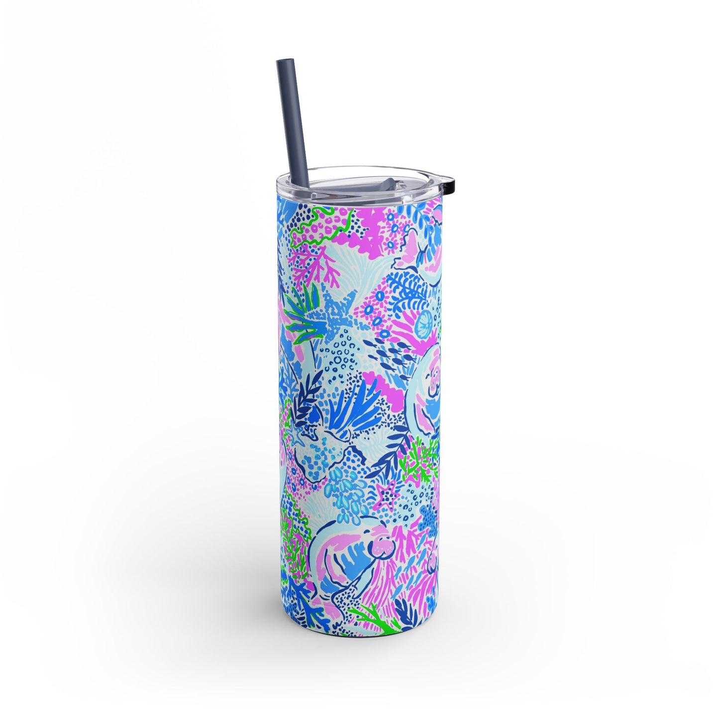 Manatee Paradise Skinny Tumbler with screw-on slide
