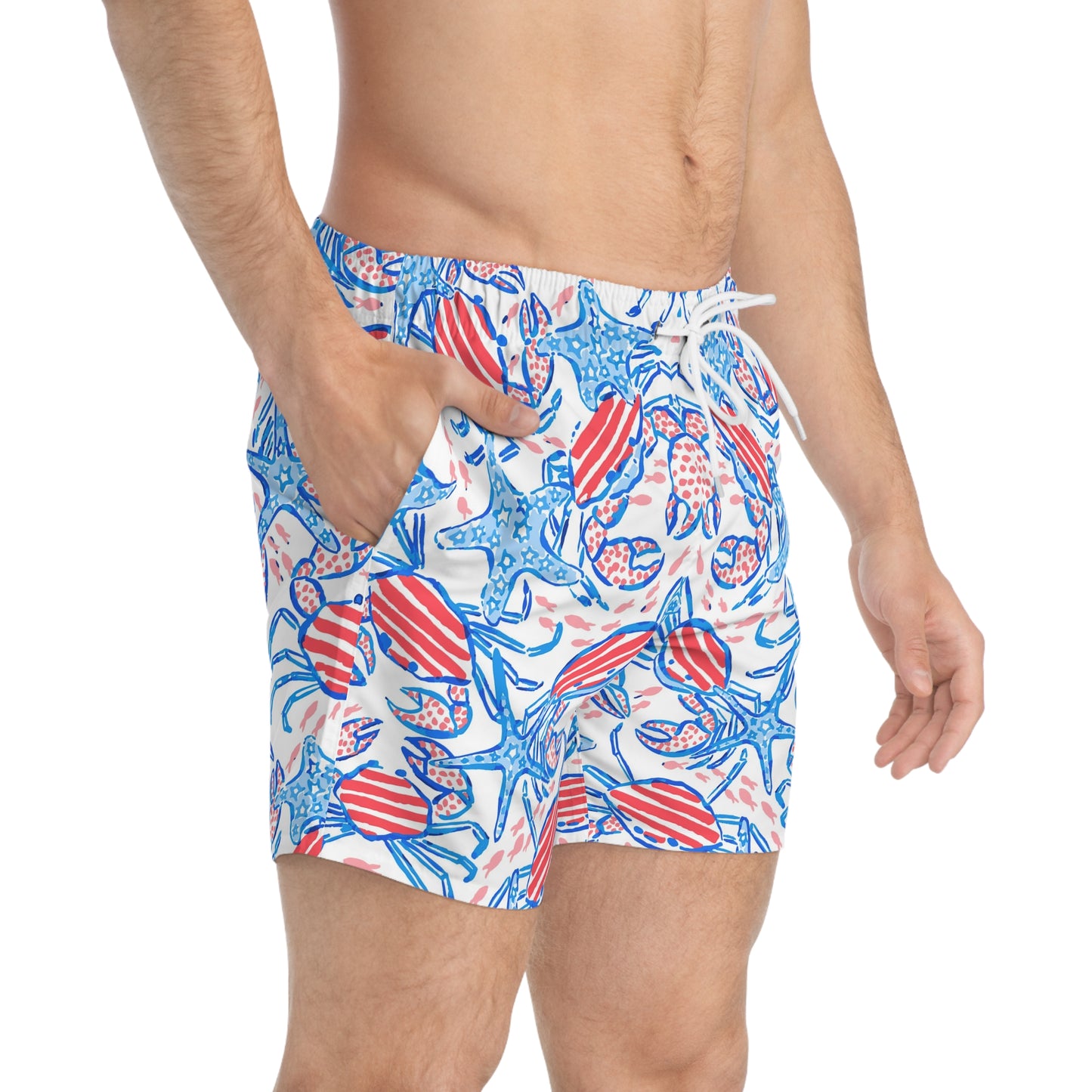 Patriotic Crab & Seashell Swim Trunks