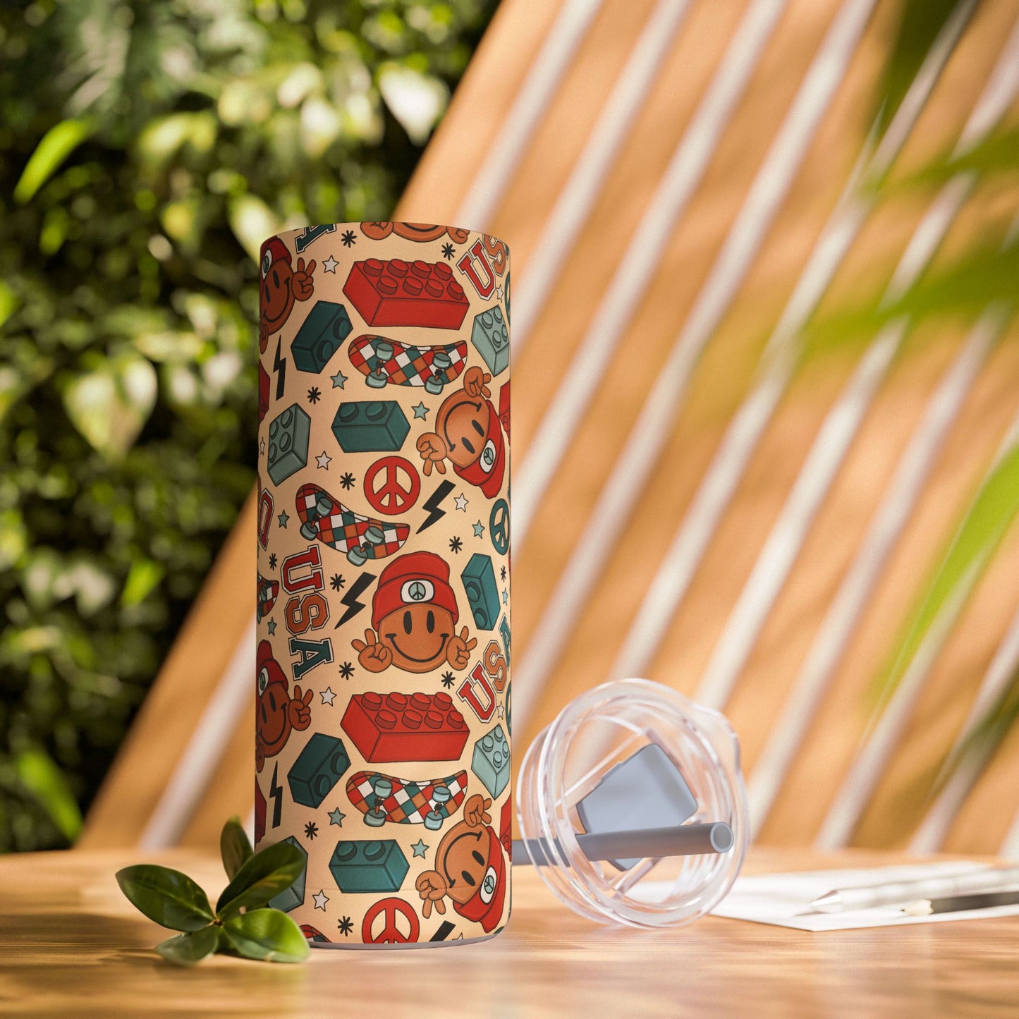 Smiles & Stripes Skinny Tumbler with screw-on slide