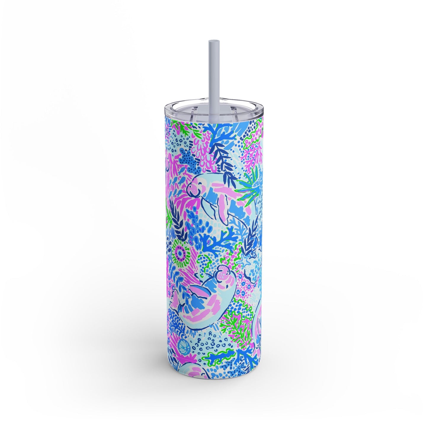 Manatee Paradise Skinny Tumbler with screw-on slide