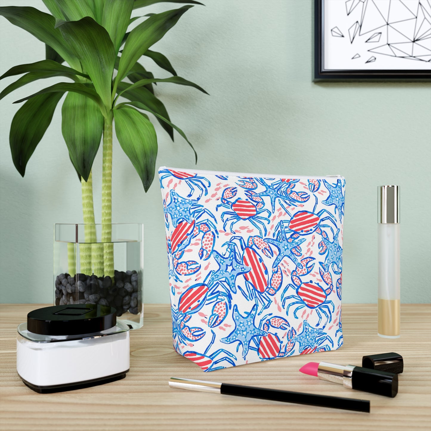 Patriotic Crab & Seashell Cosmetic Bag