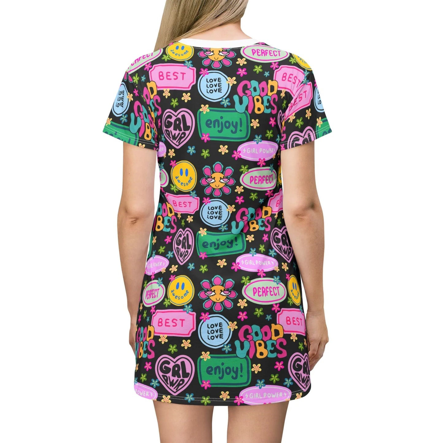 Girl Power Good Vibes T-Shirt Dress - All Over Prints
