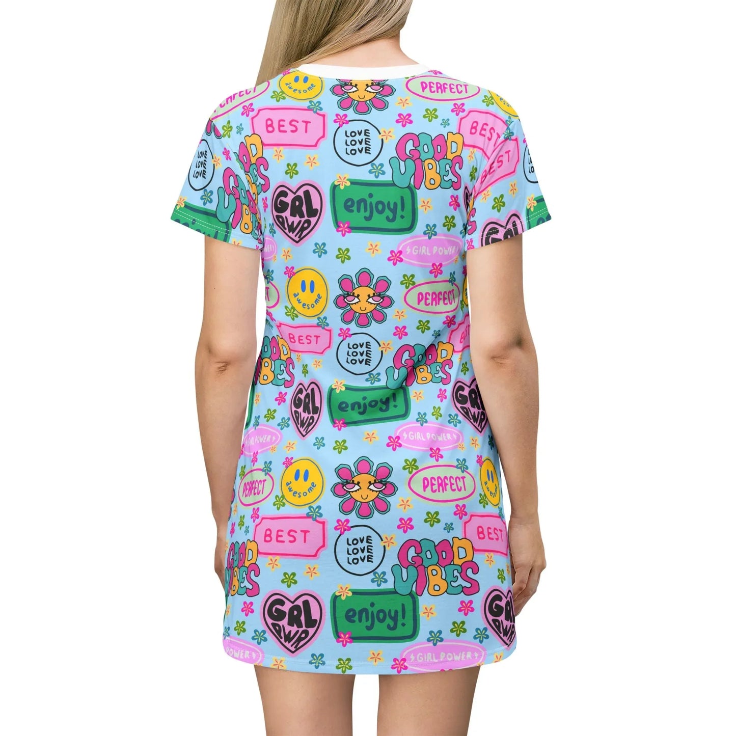 Girl Power Good Vibes T-Shirt Dress - All Over Prints