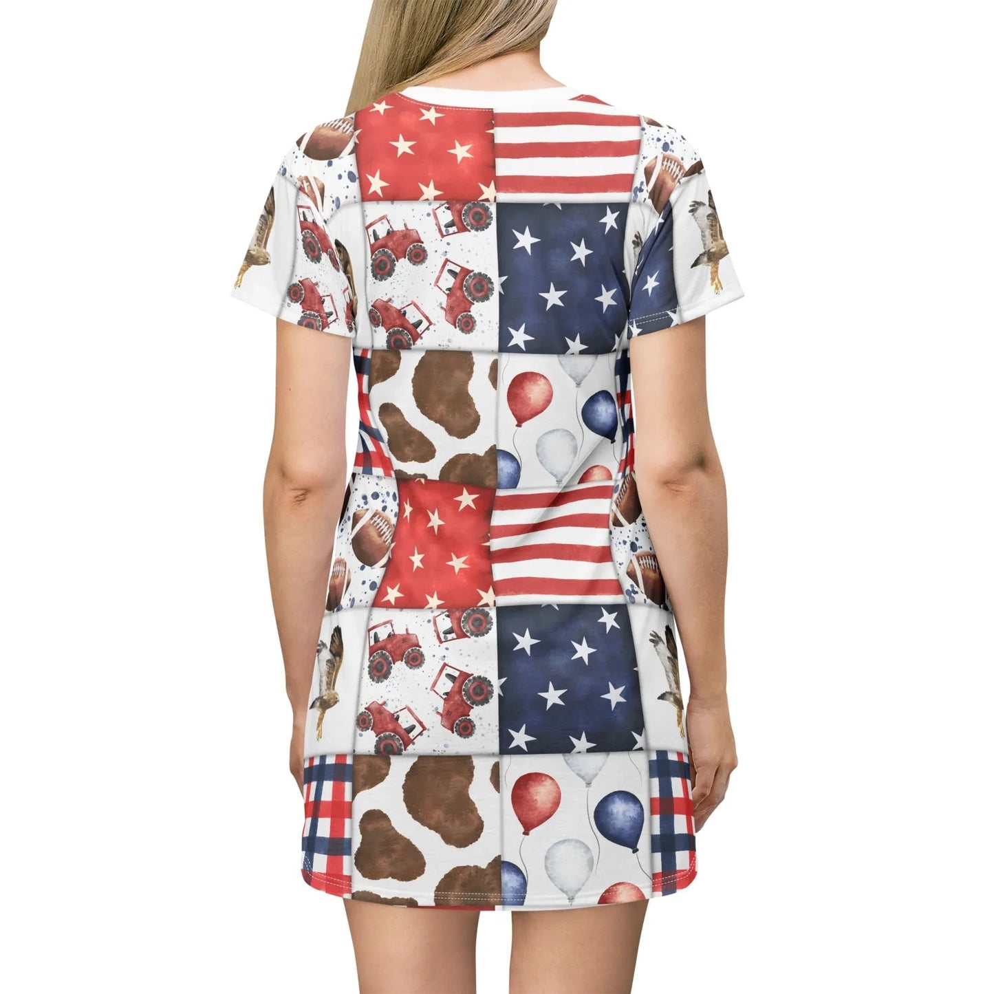 Patriot Patchwork T-Shirt Dress - All Over Prints