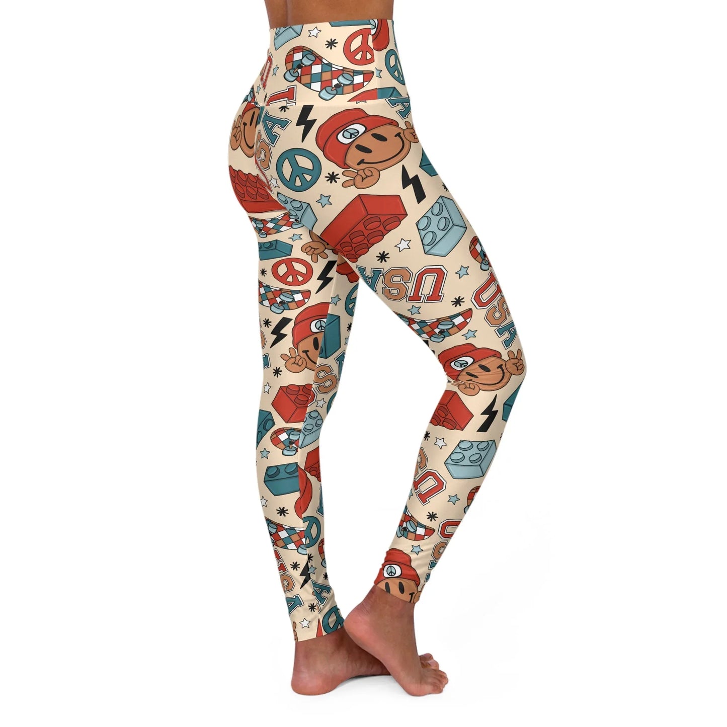 Smiles & Stripes High Waisted Yoga Leggings - All Over Prints