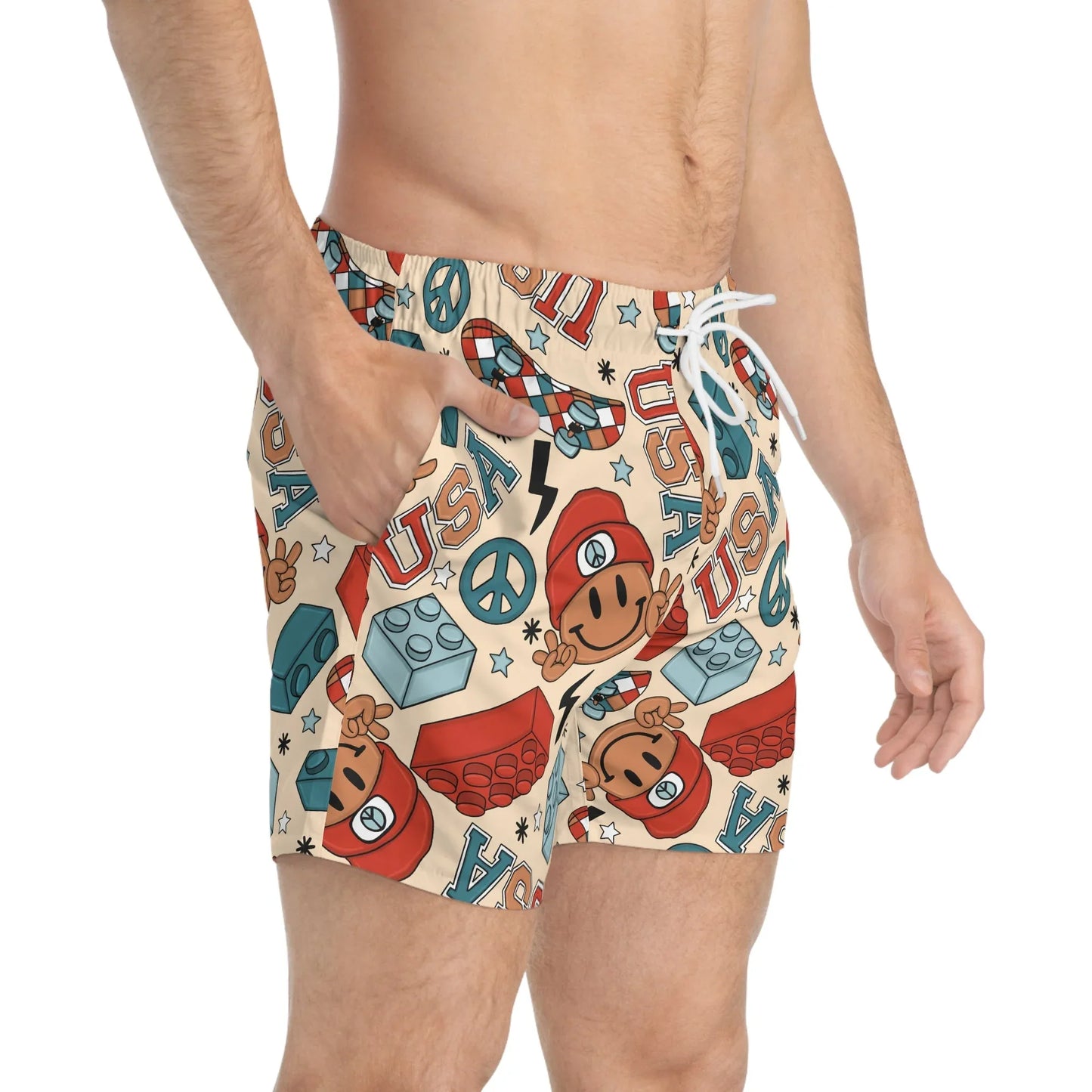 Smiles & Stripes Swim Trunks - All Over Prints