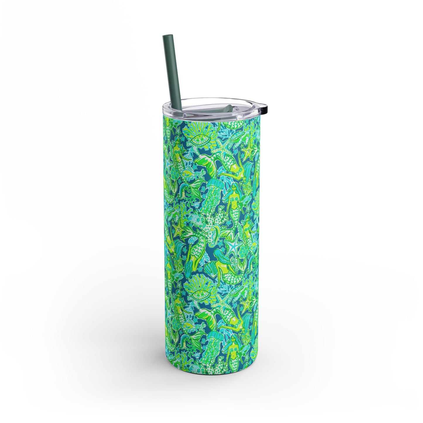 Emerald Mermaid Skinny Tumbler with screw-on slide
