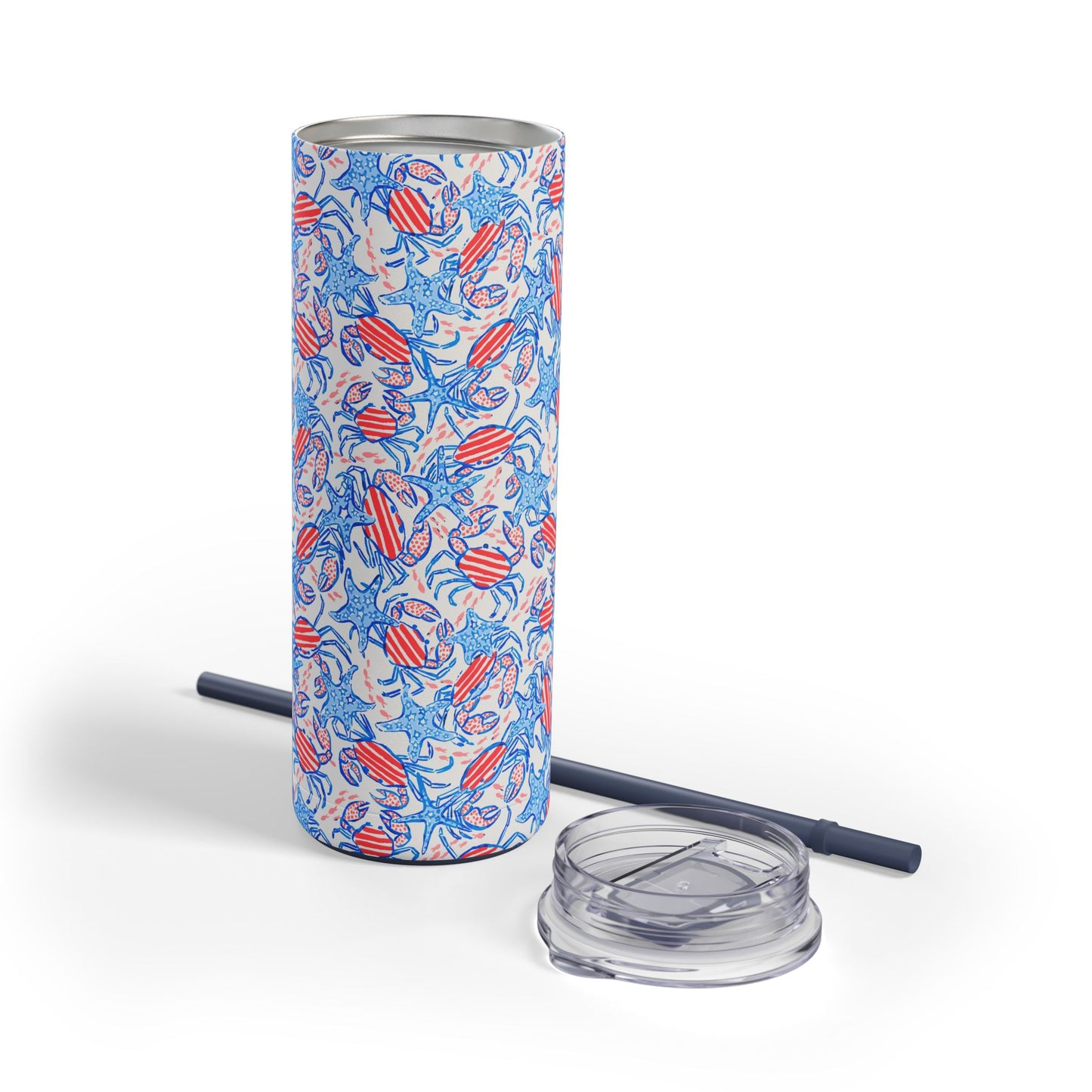 Patriotic Crab & Seashell Skinny Tumbler with screw-on slide