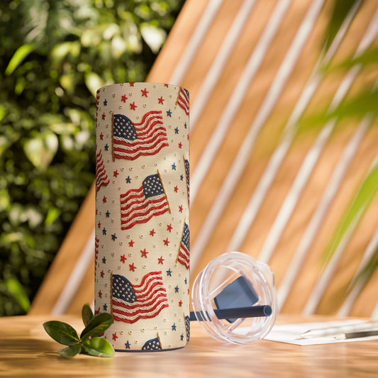 Flag of Freedom Skinny Tumbler with screw-on slide