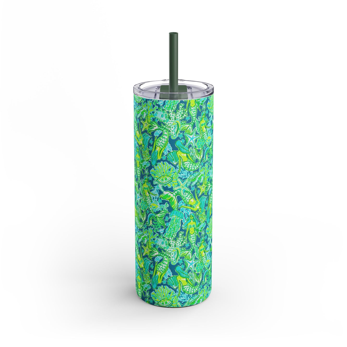 Emerald Mermaid Skinny Tumbler with screw-on slide