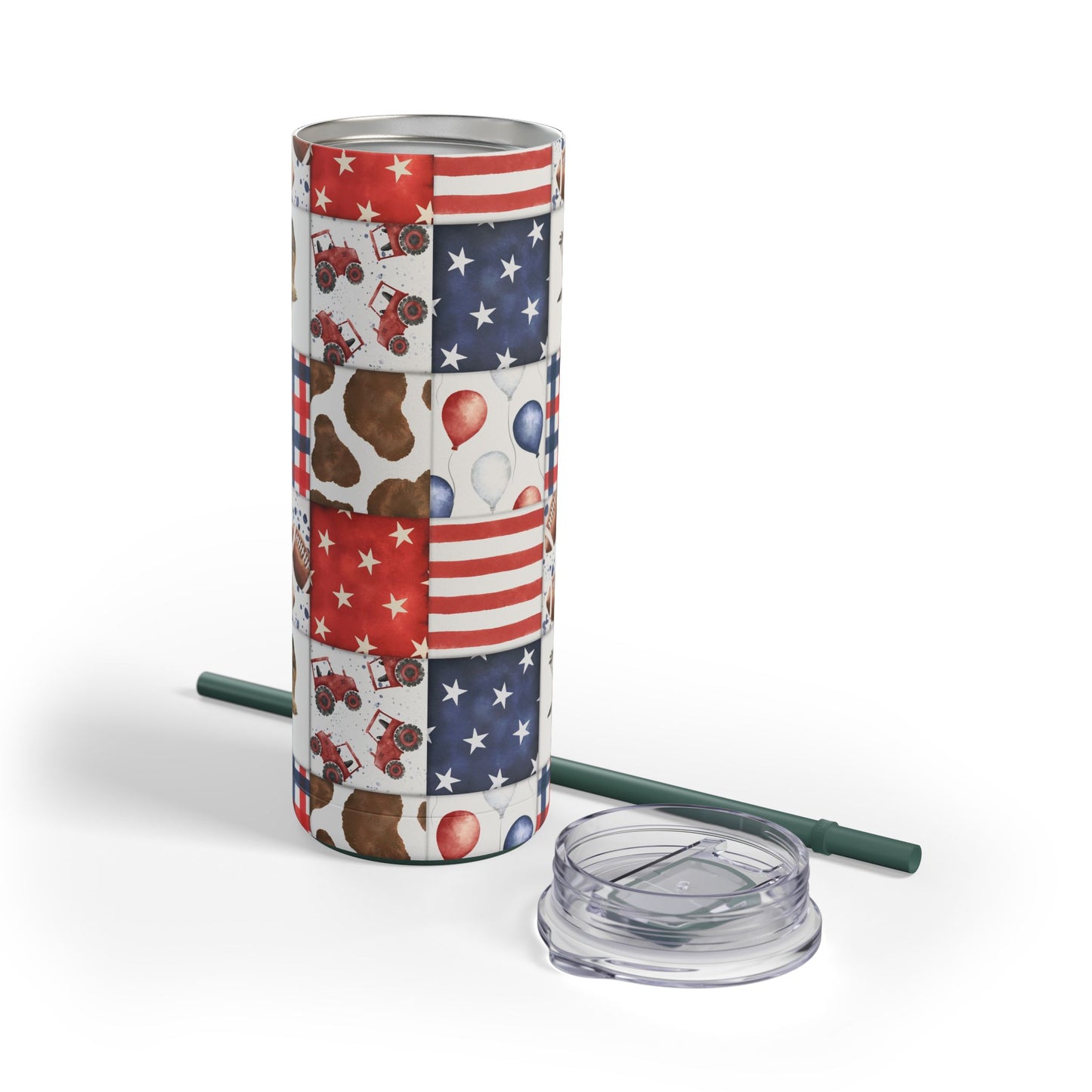 Patriot Patchwork Skinny Tumbler with screw-on slide