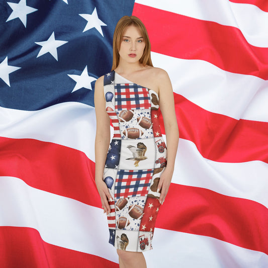 Patriot Patchwork One Shoulder Dress