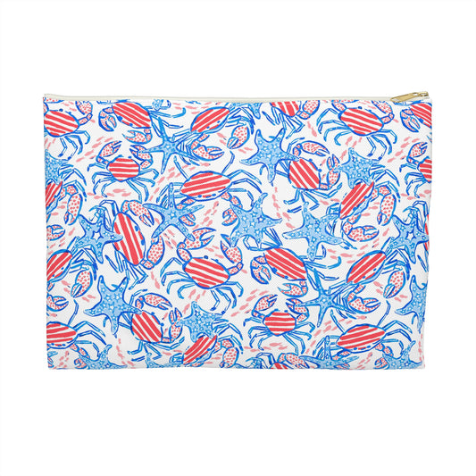 Patriotic Crab & Seashell Accessory Pouch