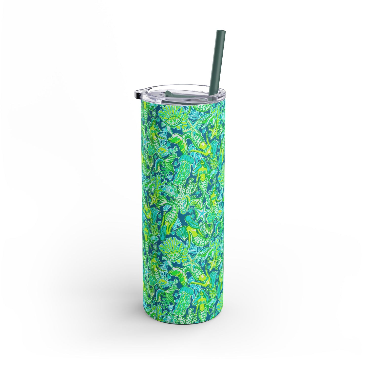 Emerald Mermaid Skinny Tumbler with screw-on slide
