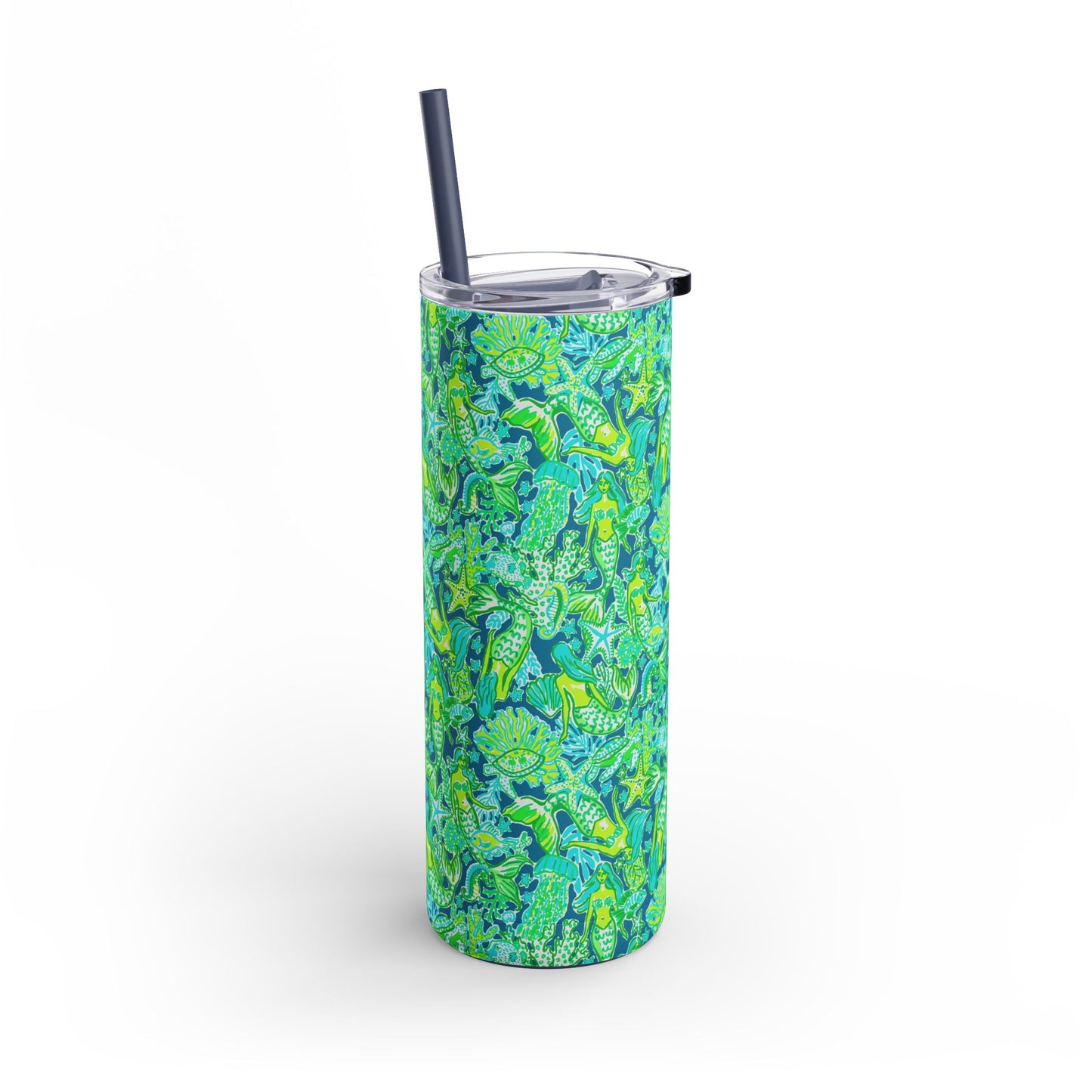 Emerald Mermaid Skinny Tumbler with screw-on slide