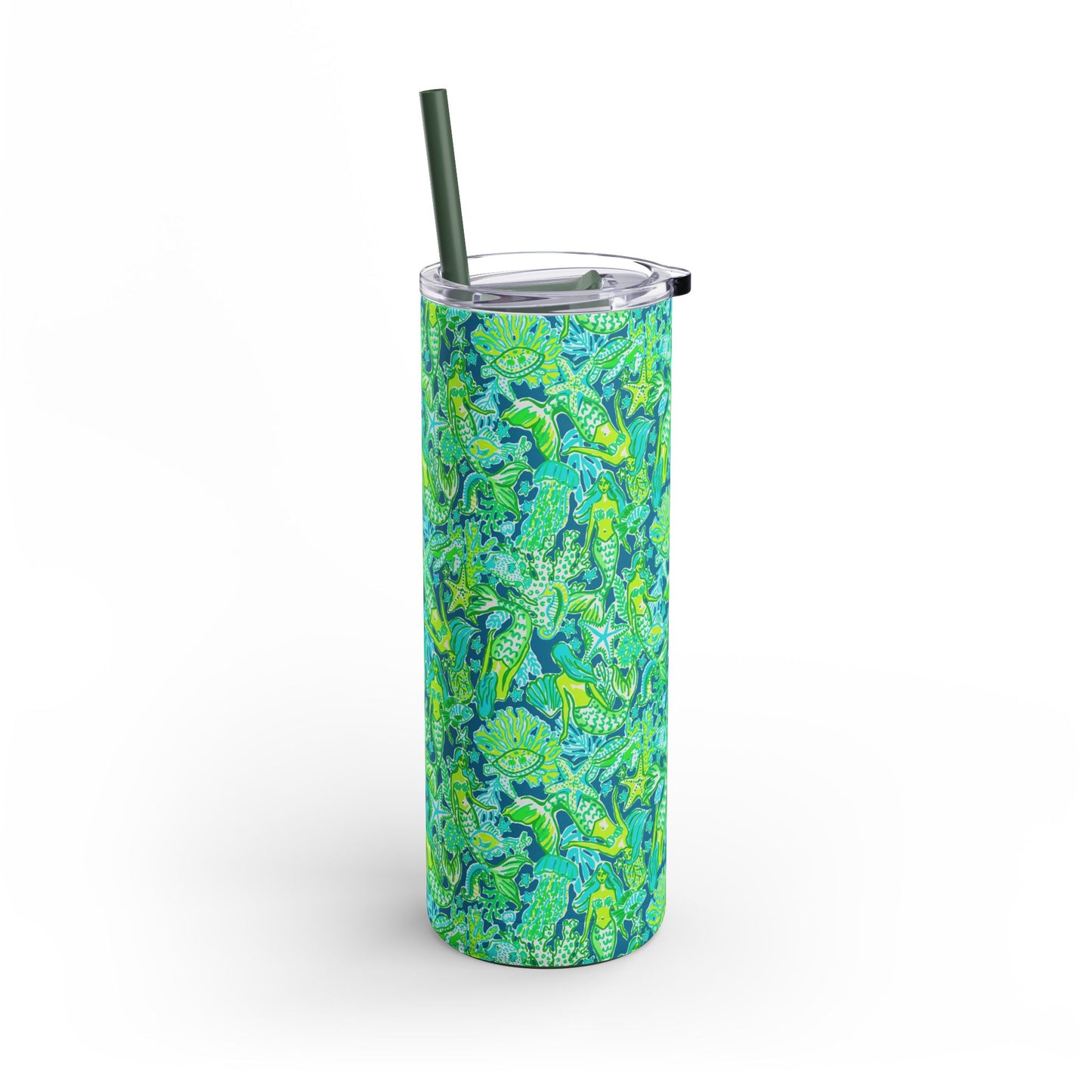 Emerald Mermaid Skinny Tumbler with screw-on slide
