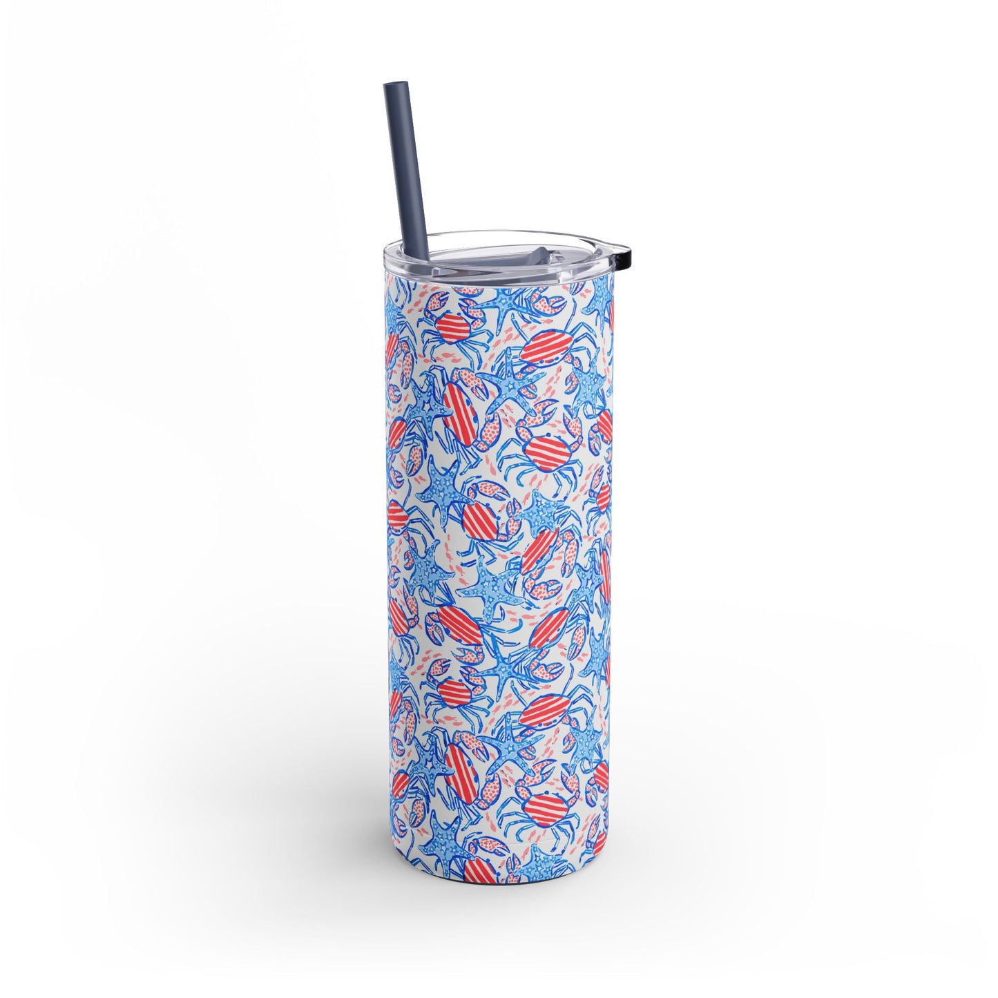 Patriotic Crab & Seashell Skinny Tumbler with screw-on slide