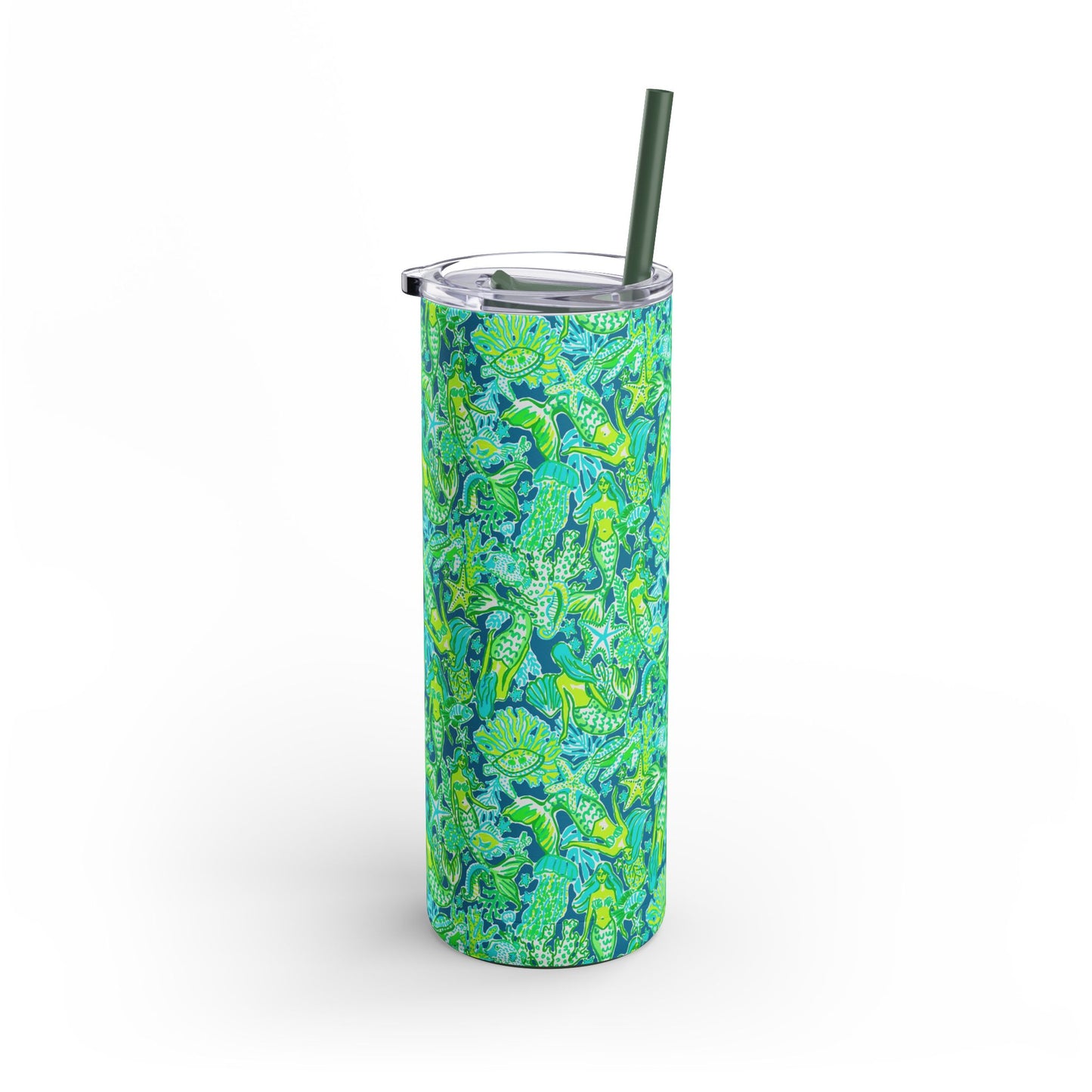 Emerald Mermaid Skinny Tumbler with screw-on slide