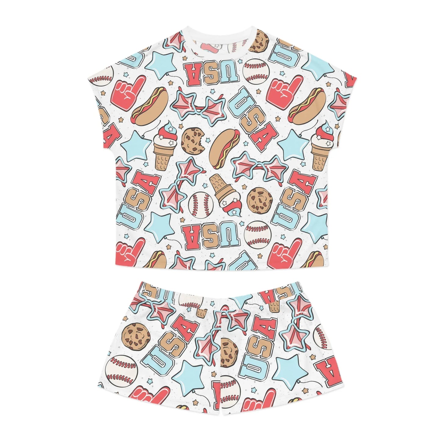 American Treats Women’s Short Pajama Set - S / White - All Over Prints