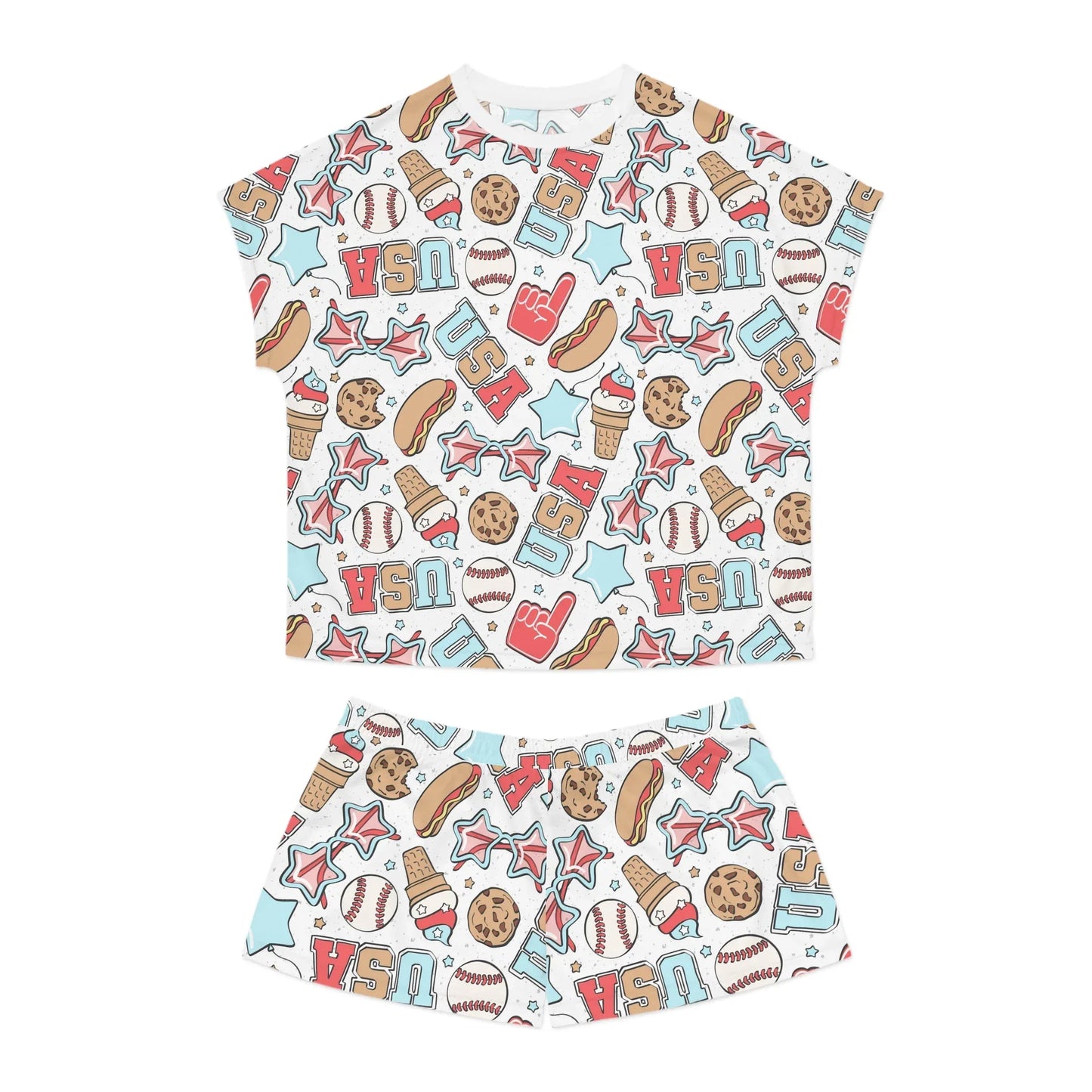 American Treats Women’s Short Pajama Set - S / White - All Over Prints