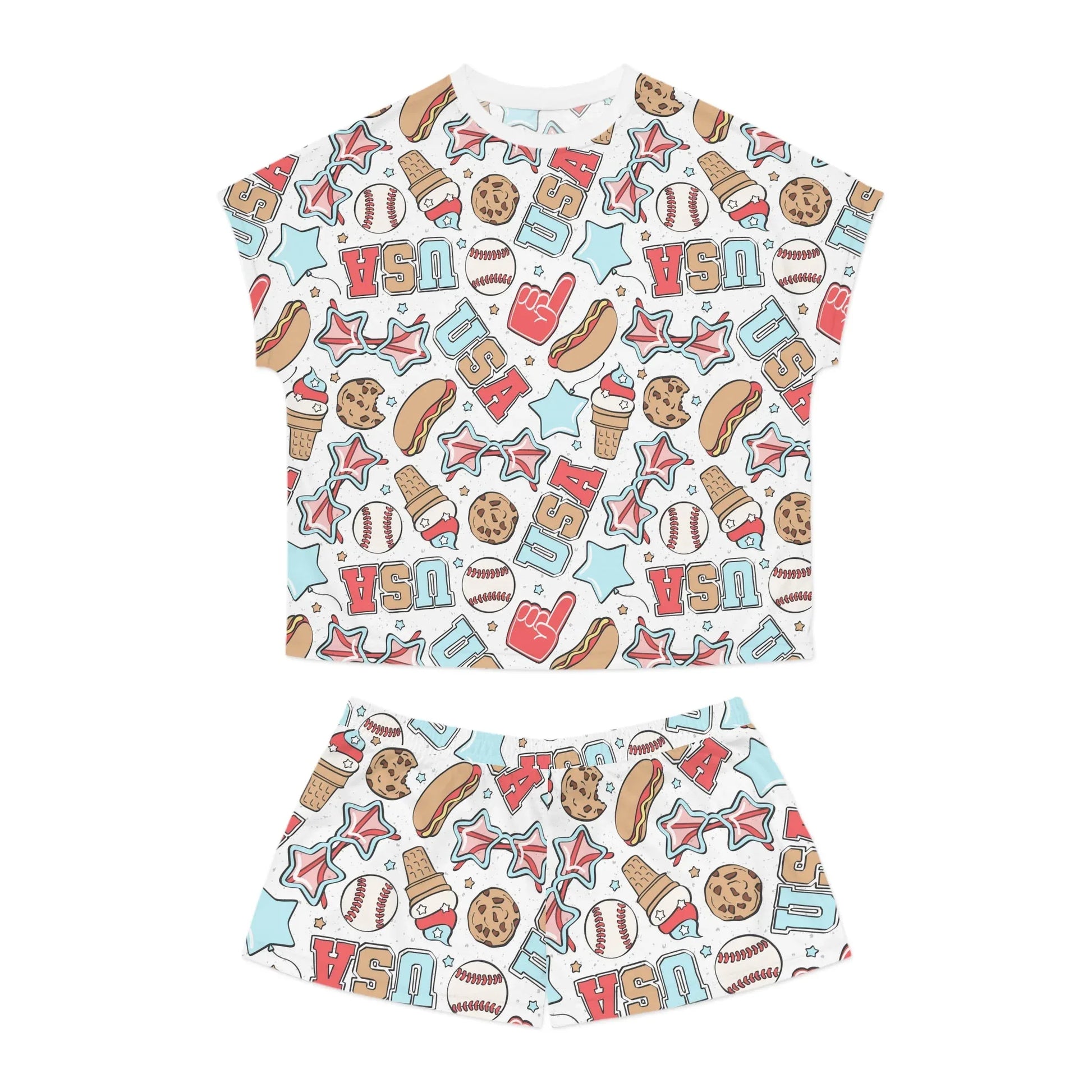 American Treats Women’s Short Pajama Set - S / White - All Over Prints
