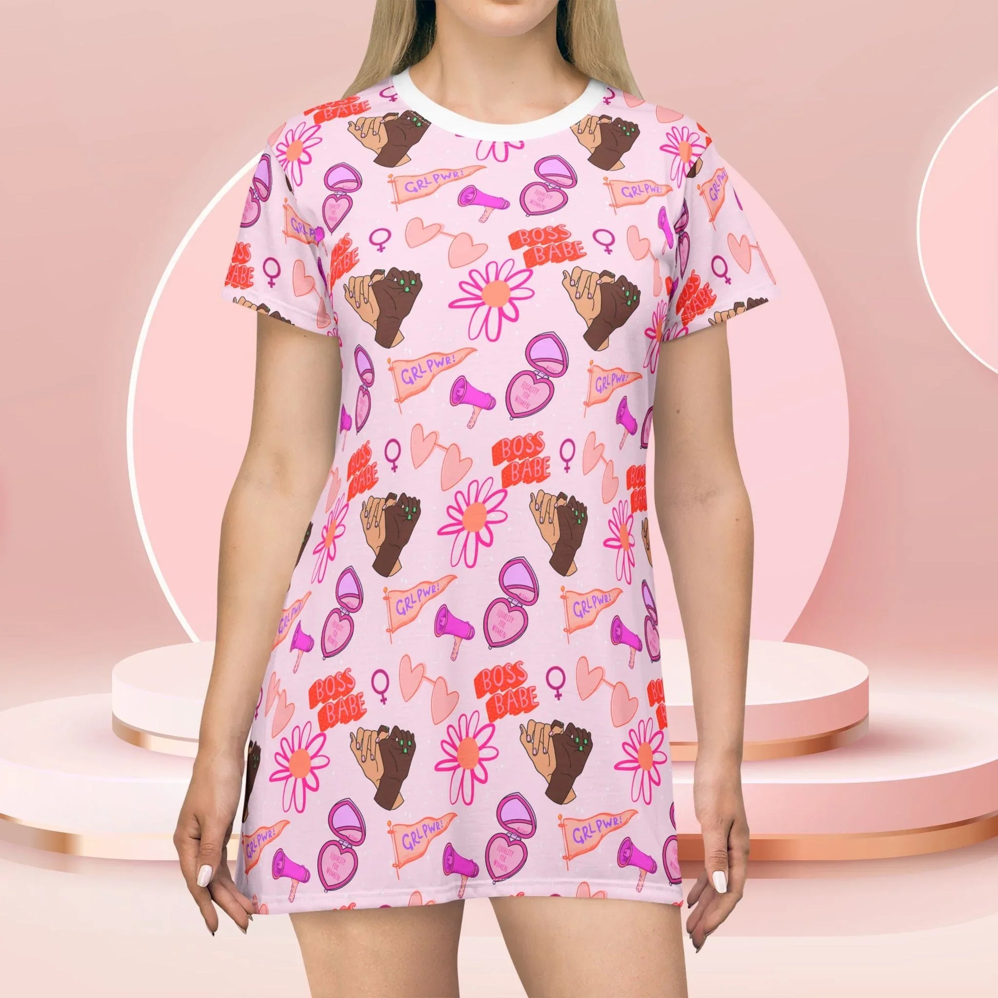 Celebrate Her Power T-Shirt Dress - All Over Prints