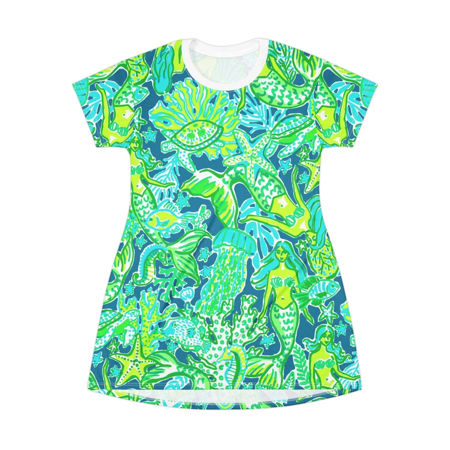 Emerald Mermaid T-Shirt Dress - XS - All Over Prints