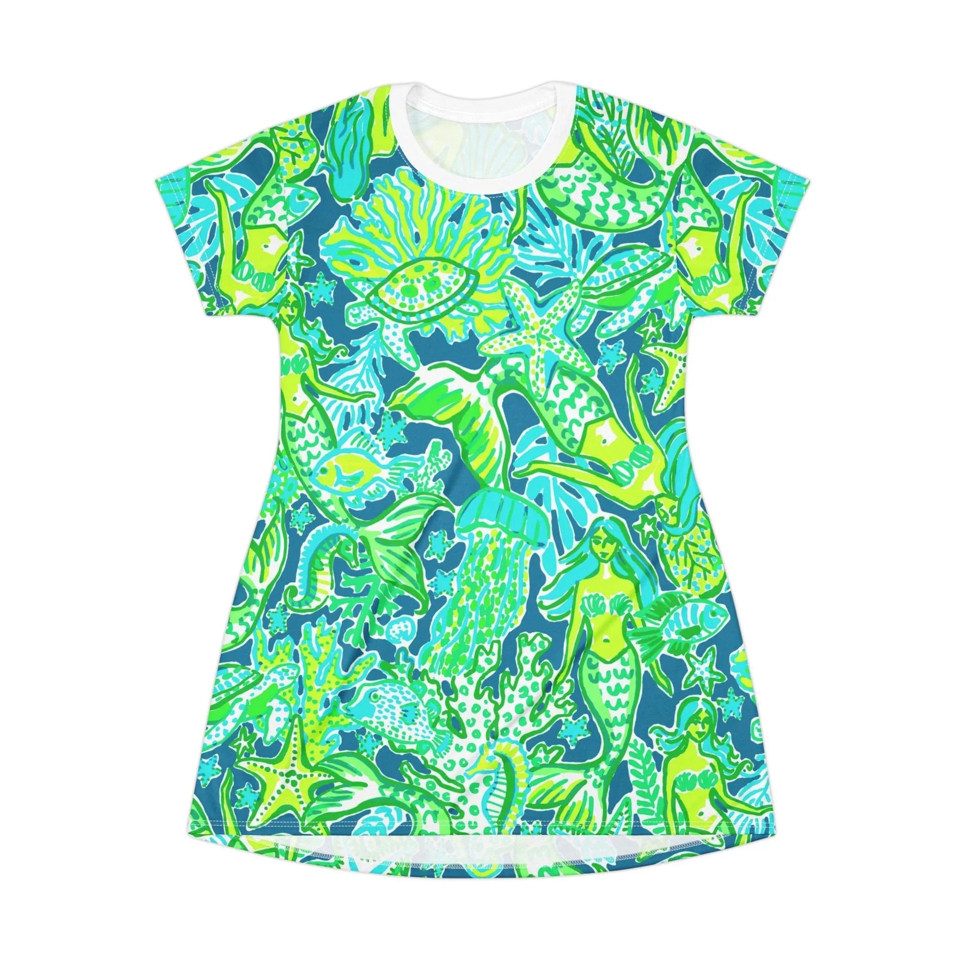 Emerald Mermaid T-Shirt Dress - XS - All Over Prints