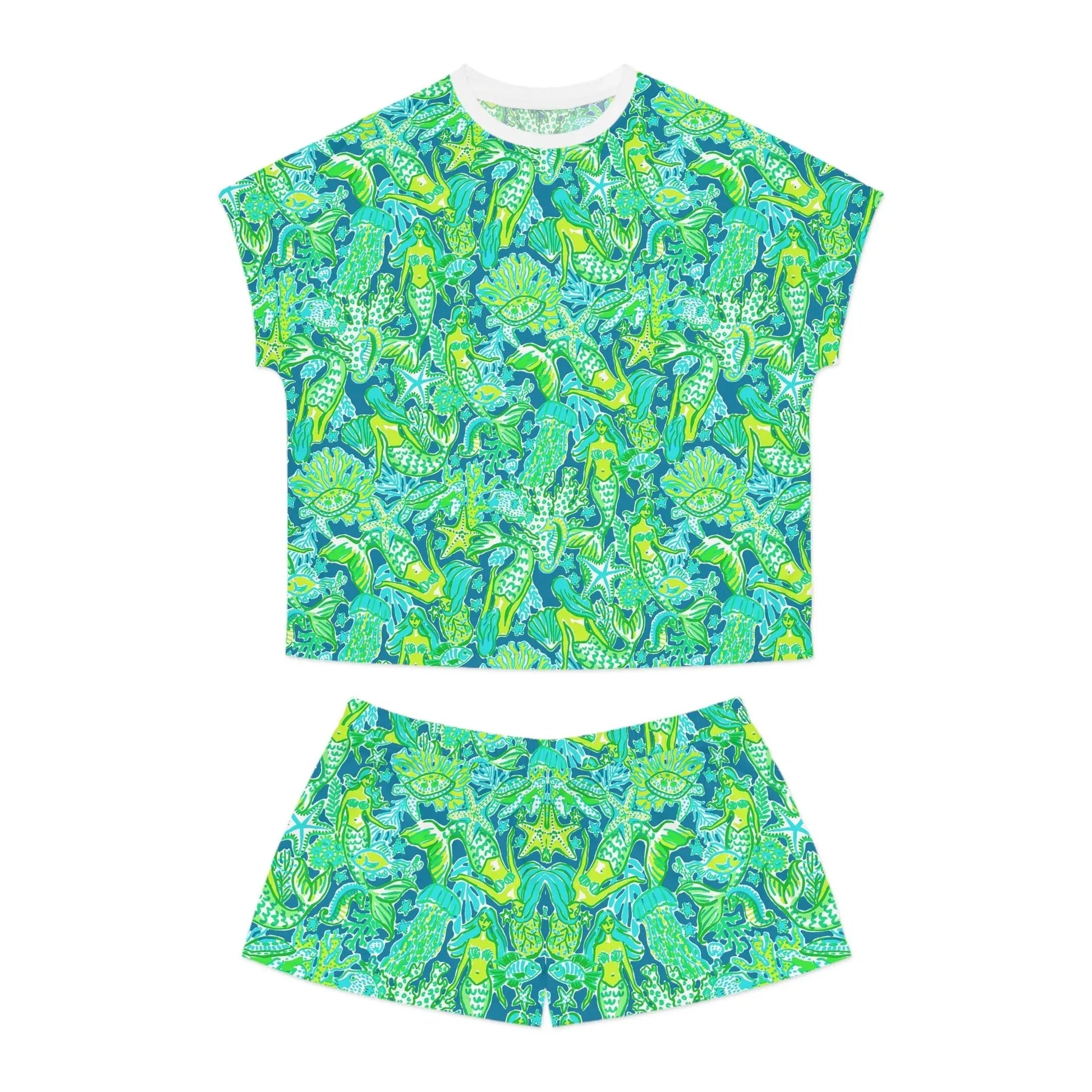 Emerald Mermaid Women’s Short Pajama Set - S / White - All Over Prints