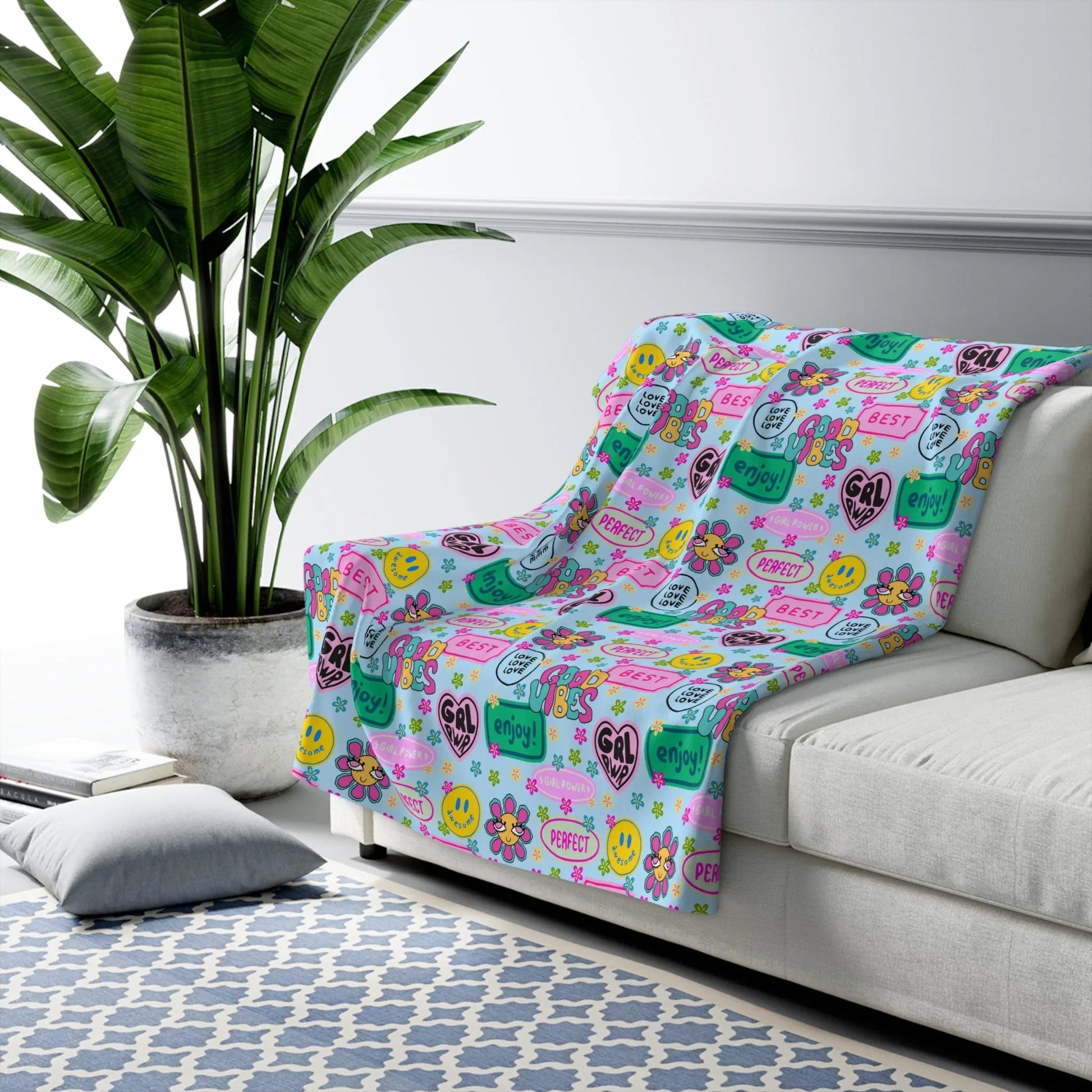 Girl Power Good Vibes Blanket - 50’’ × 60’’ - Home Decor