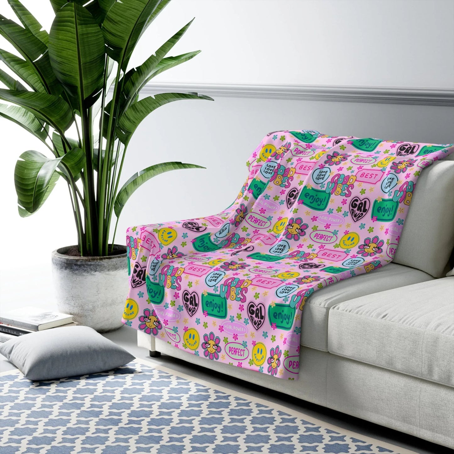 Girl Power Good Vibes Blanket - 50’’ × 60’’ - Home Decor