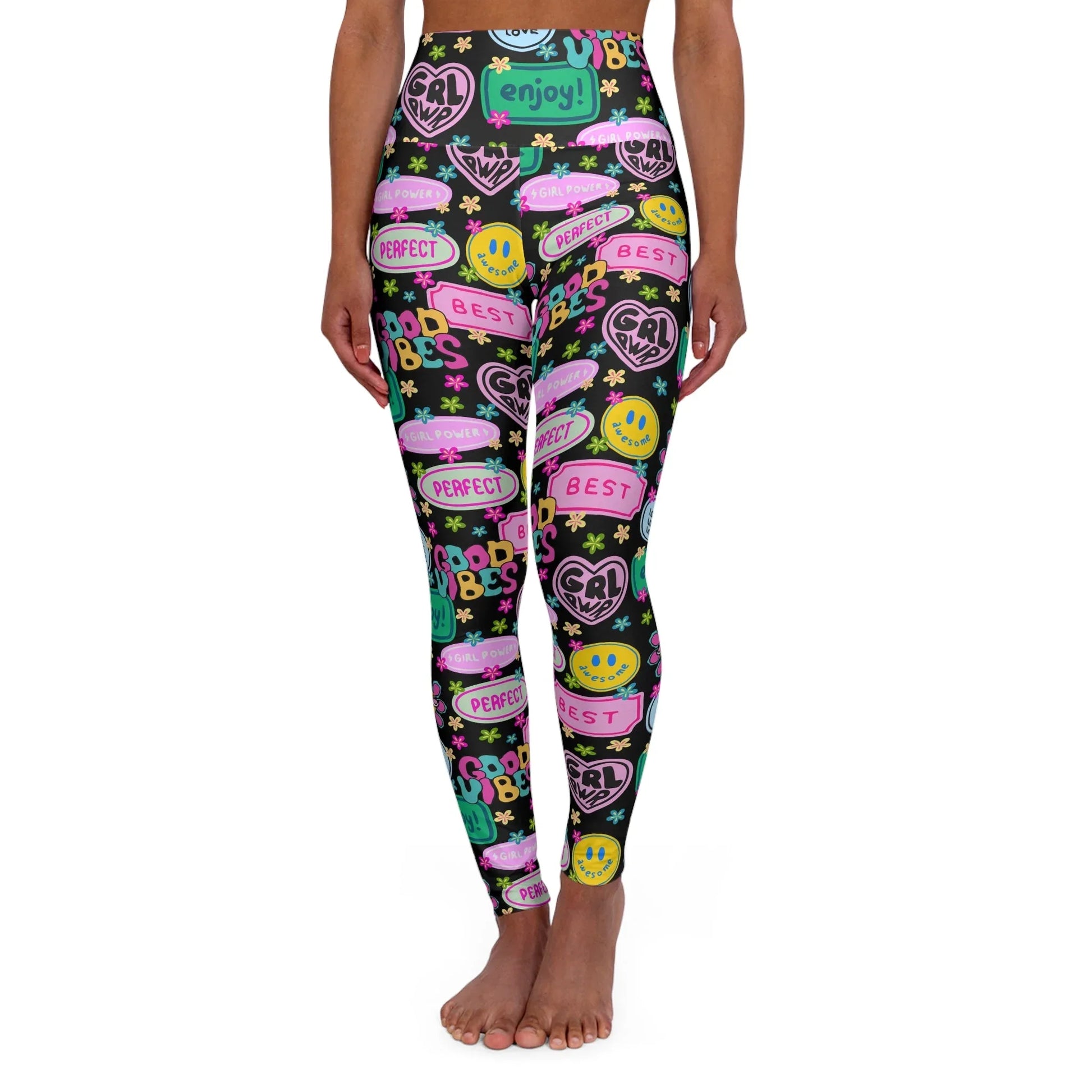 Girl Power Good Vibes High Waisted Yoga Leggings - XS - All Over Prints