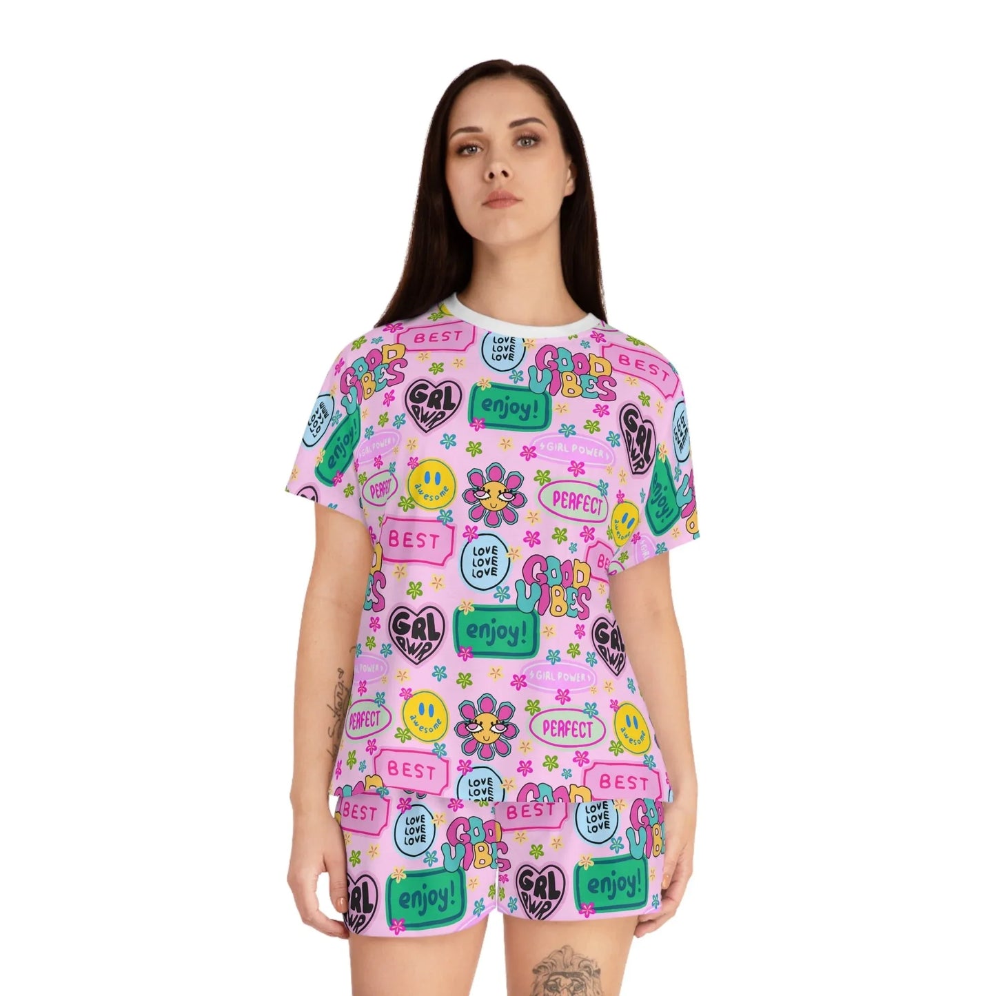 Girl Power Good Vibes Short Pajama Set - All Over Prints