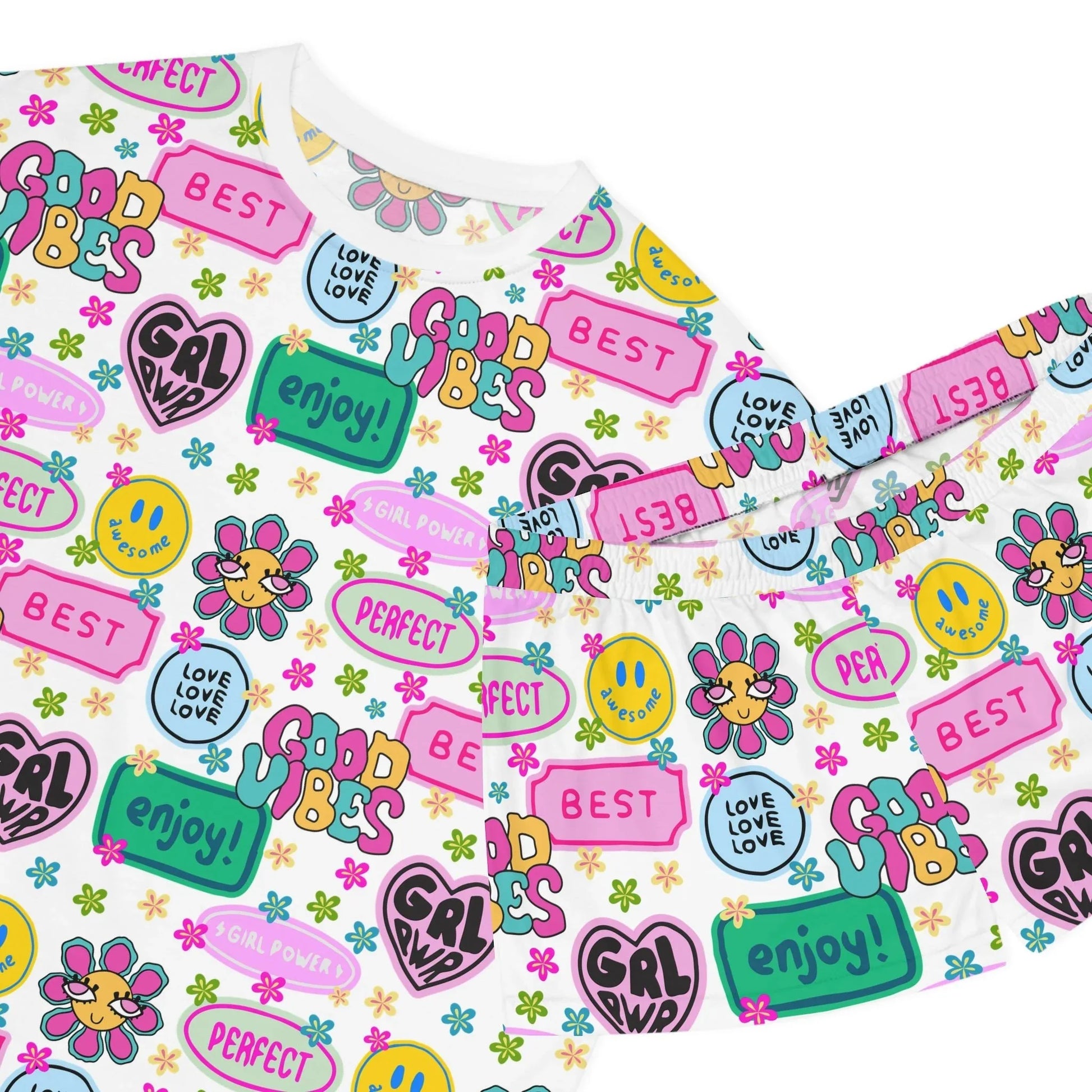 Girl Power Good Vibes Short Pajama Set - All Over Prints