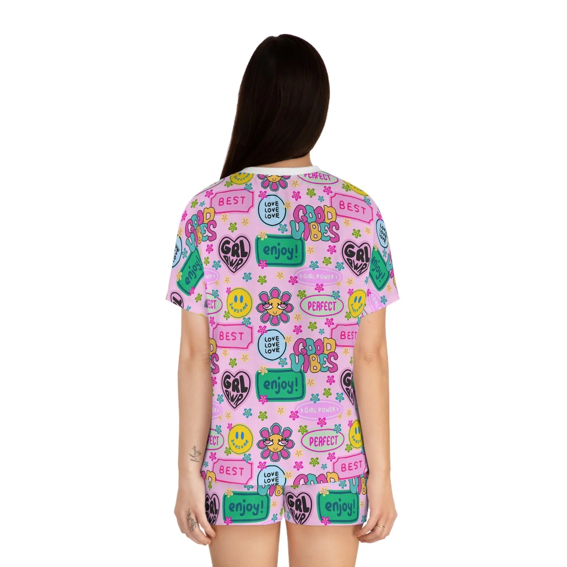 Girl Power Good Vibes Short Pajama Set - All Over Prints