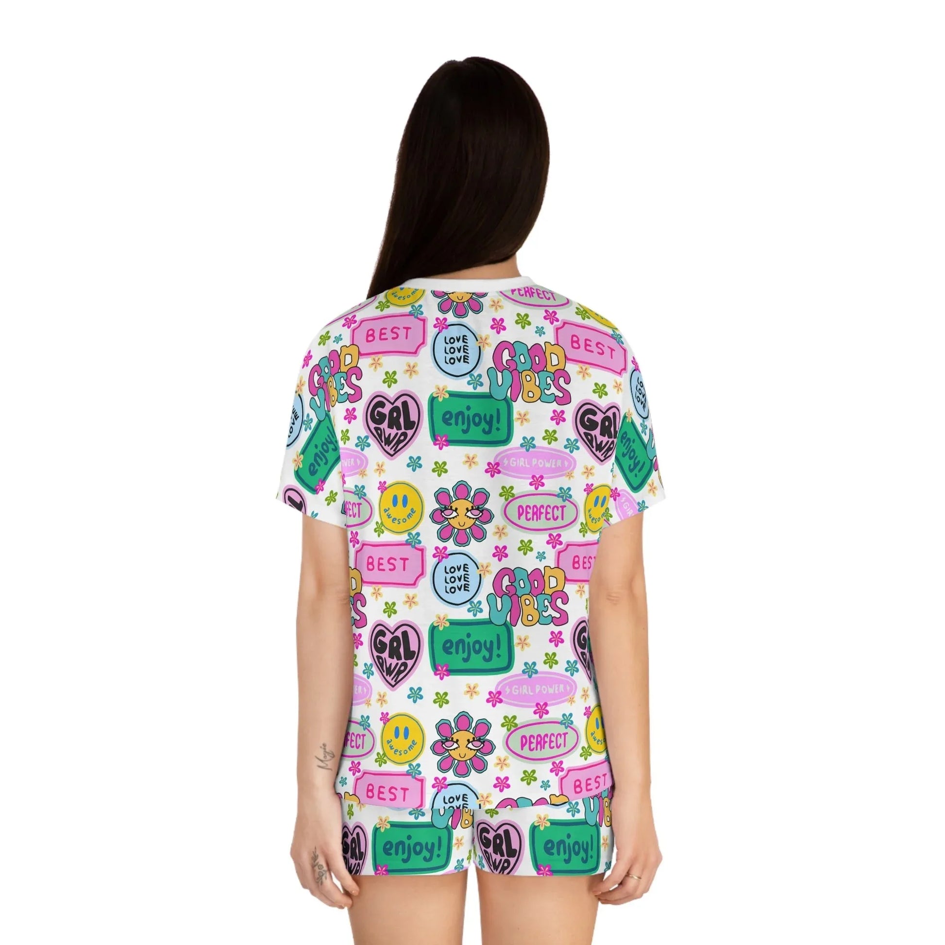Girl Power Good Vibes Short Pajama Set - All Over Prints