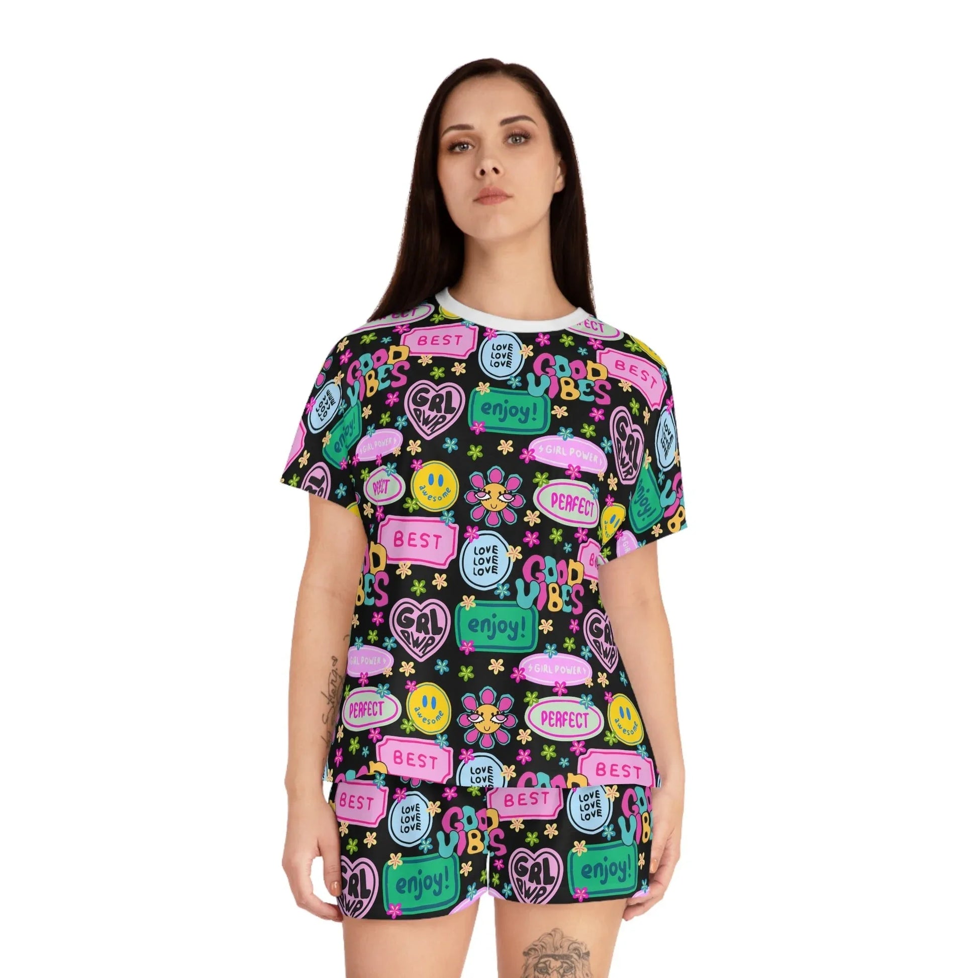 Girl Power Good Vibes Short Pajama Set - All Over Prints